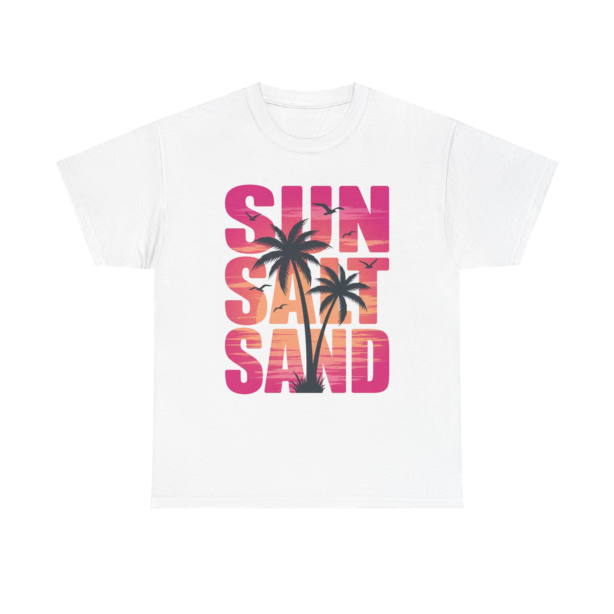 Sun, Salt & Sand Beach T-Shirt — Tropical Palm Sunset Tee