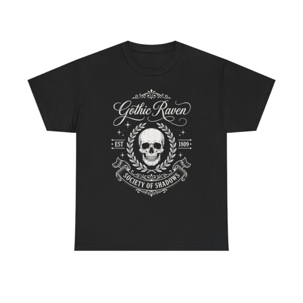 Gothic Raven Skull Tee — "Gothic Raven Society of Shadows" Graphic Shirt