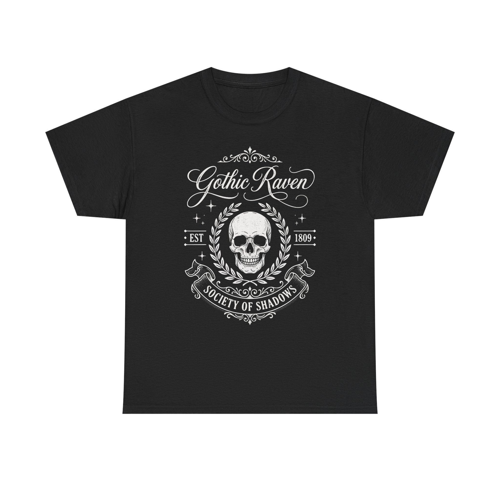 Gothic Raven Skull Tee — "Gothic Raven Society of Shadows" Graphic Shirt