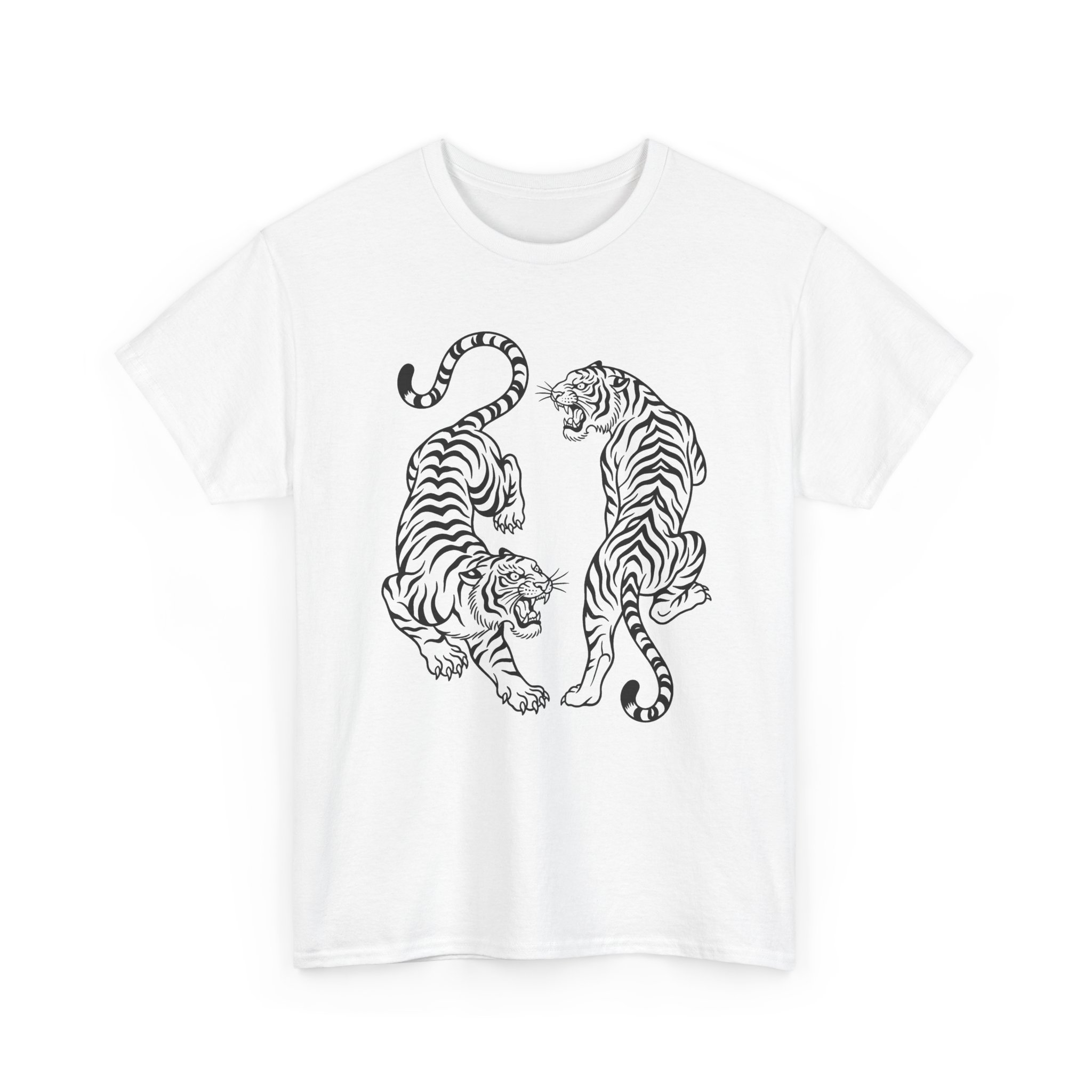 Tiger Duo Graphic Tee — Minimal Black Line Art Tigers - Image 3