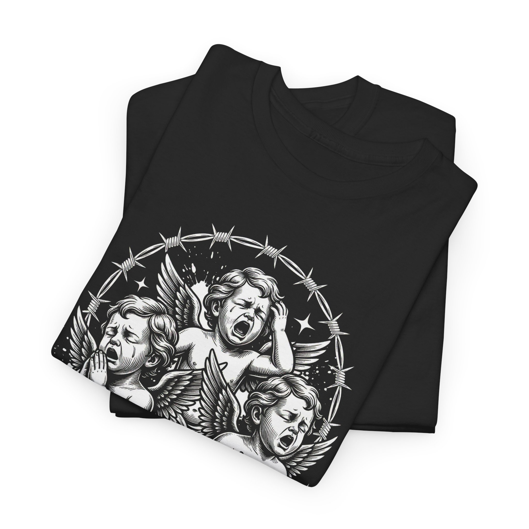 Silent Echoes Graphic Tee — 'The Art of Pretending' Gothic Cherub T-Shirt - Image 5