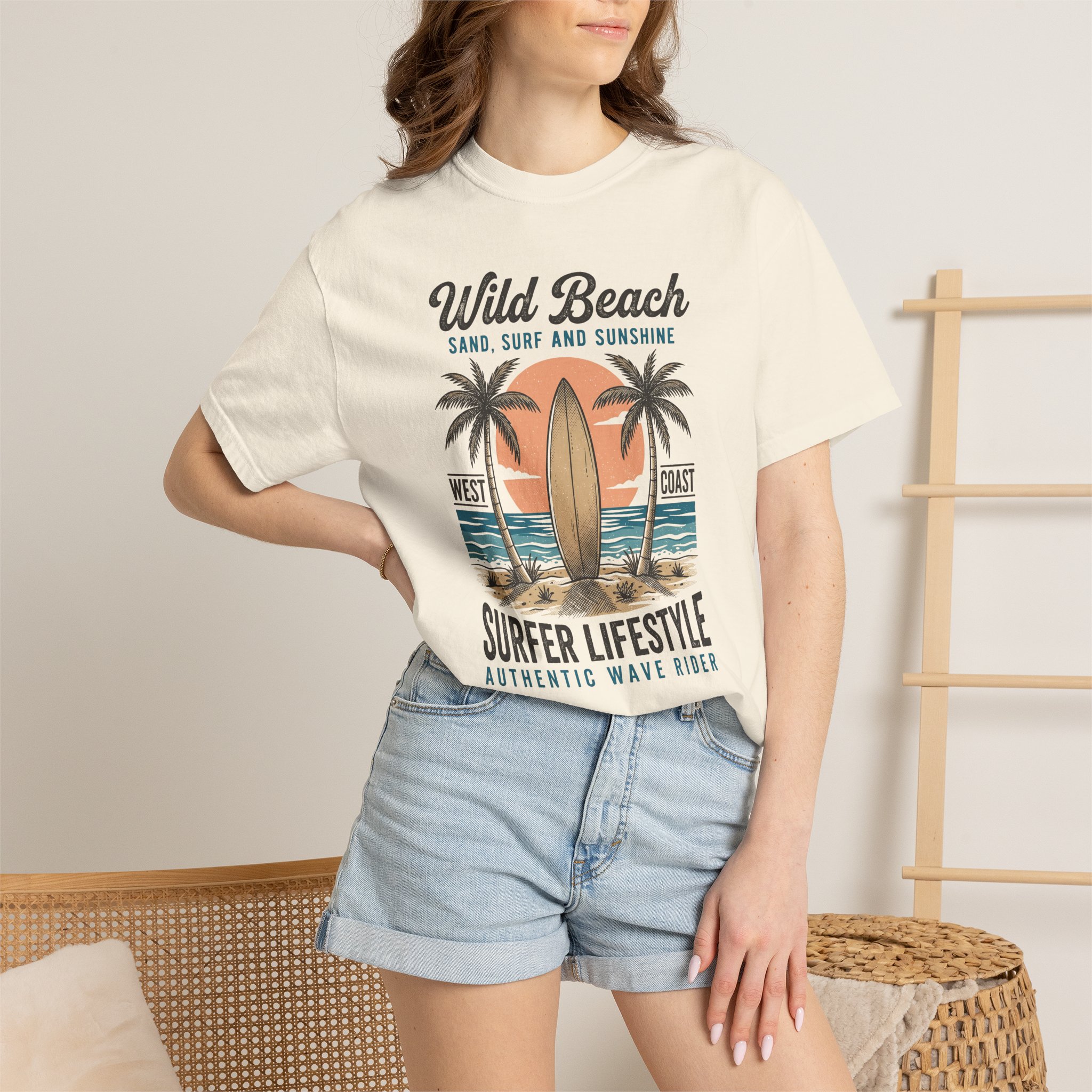 Wild Beach Surfer Lifestyle T-Shirt — Vintage Surfboard & Palm Beach Tee - Image 4