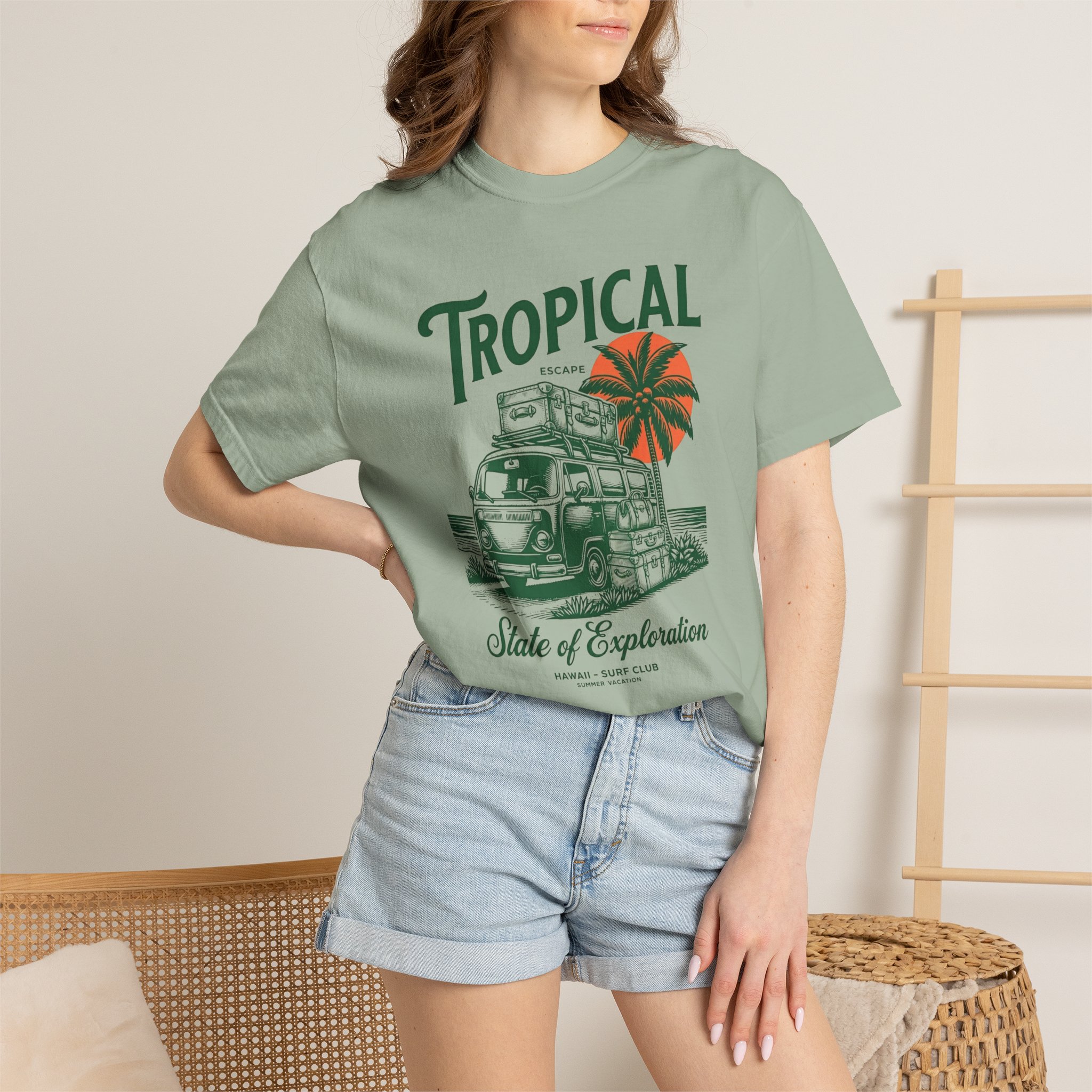 T-Shirt — Tropical "State of Exploration" Vintage Camper Tee - Image 4