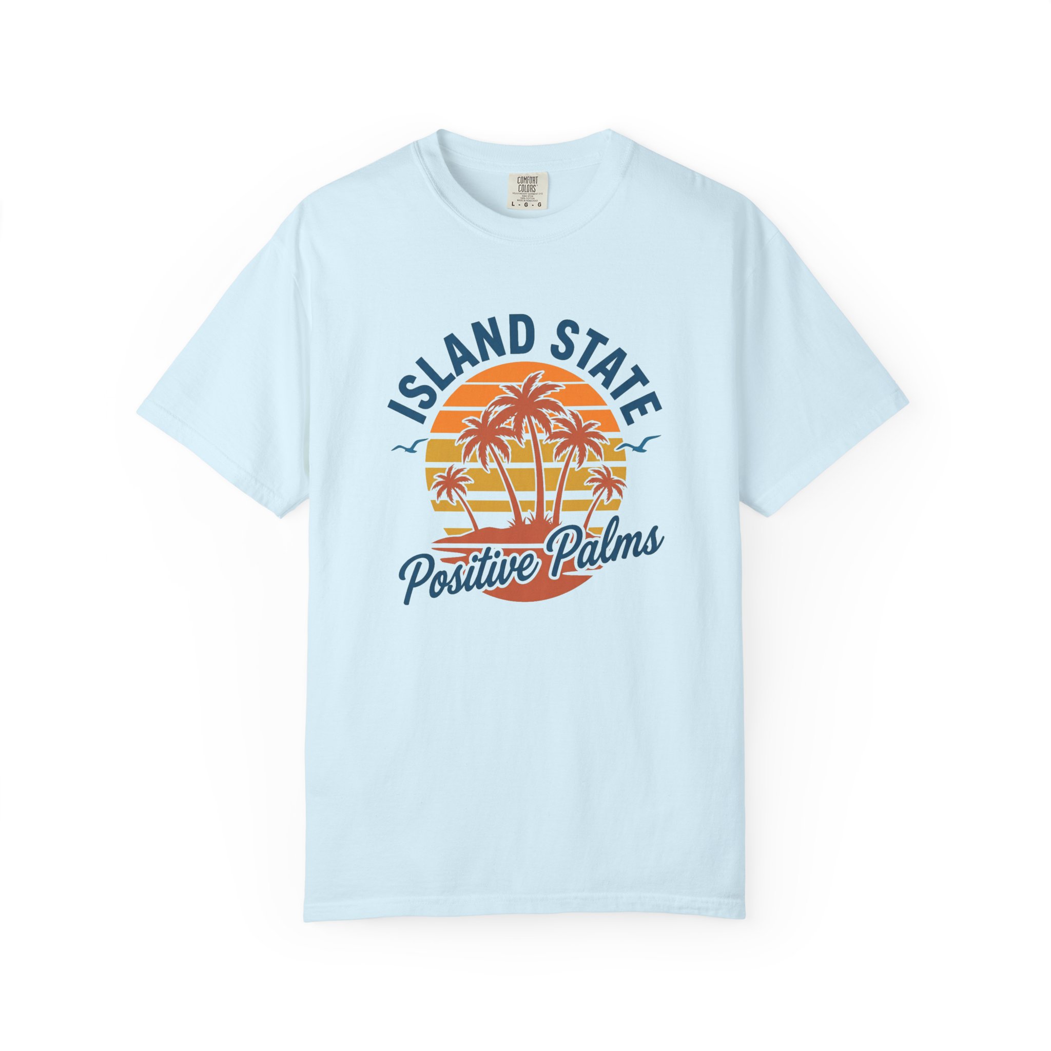 Island State T-Shirt — "Positive Palms" Retro Sunset Beach Tee