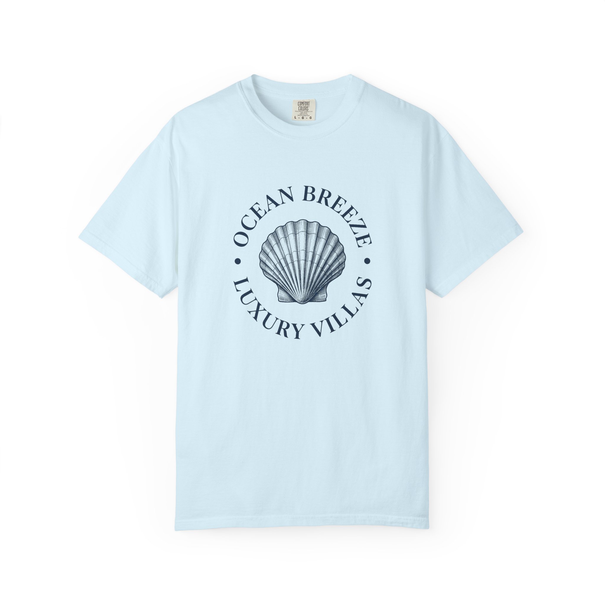 Coastal Shell T-Shirt — "Ocean Breeze Luxury Villas" Logo