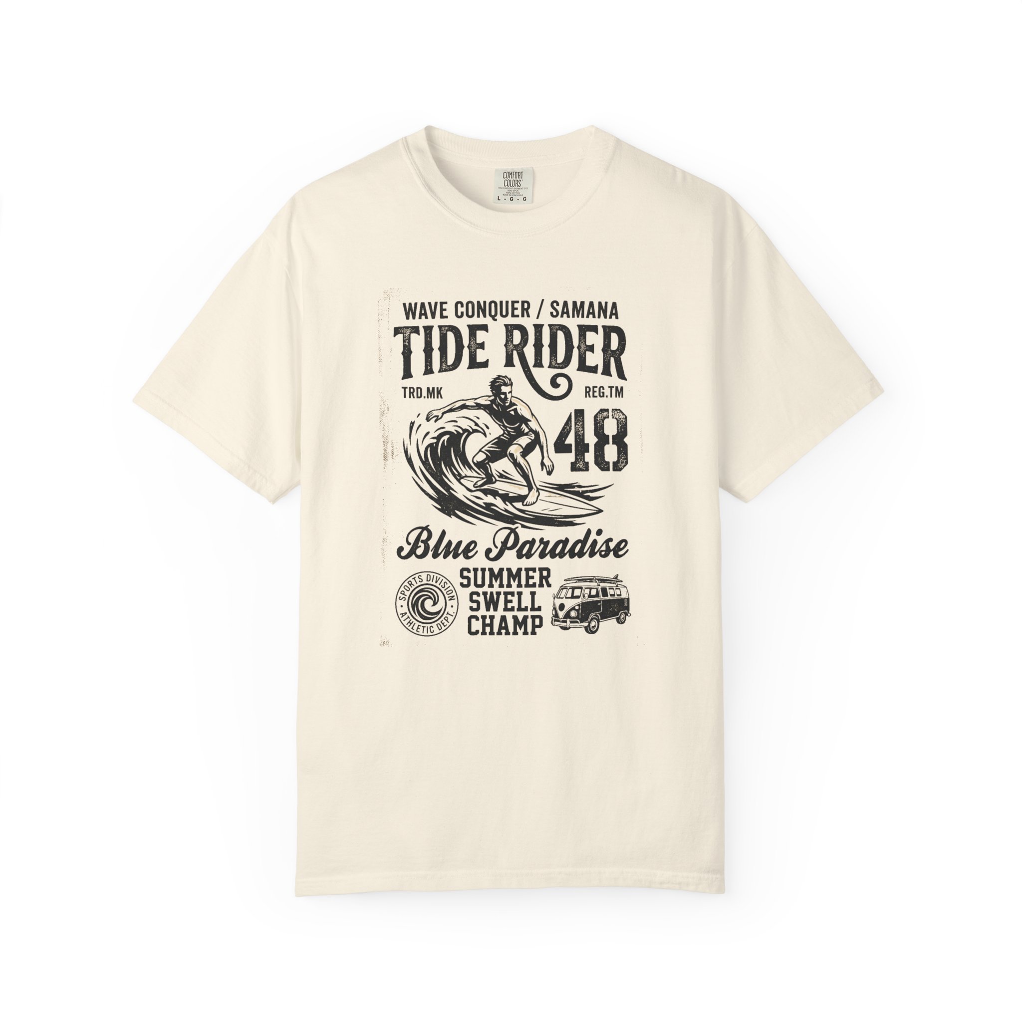 Tide Rider Surf Tee — "Blue Paradise" Vintage Wave Graphic