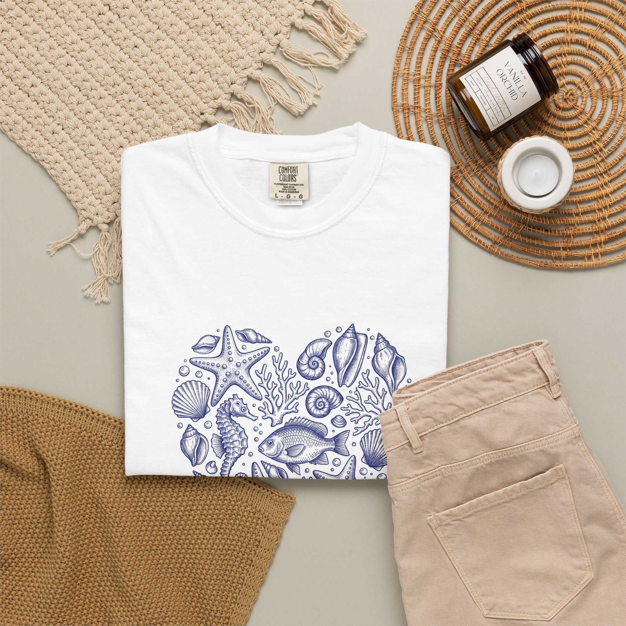 Seashell Heart T-Shirt — Nautical Beach Shells Graphic Tee - Image 6