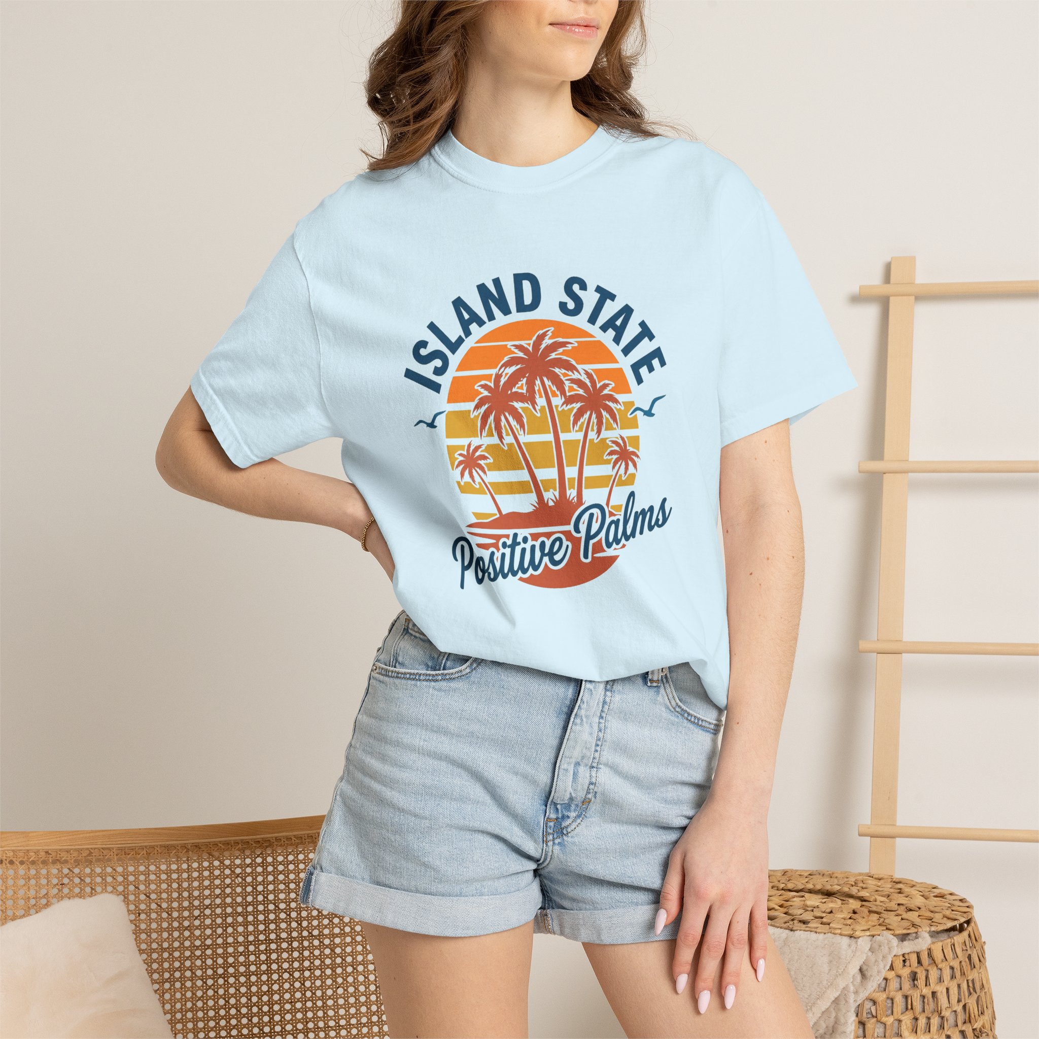 Island State T-Shirt — "Positive Palms" Retro Sunset Beach Tee - Image 4