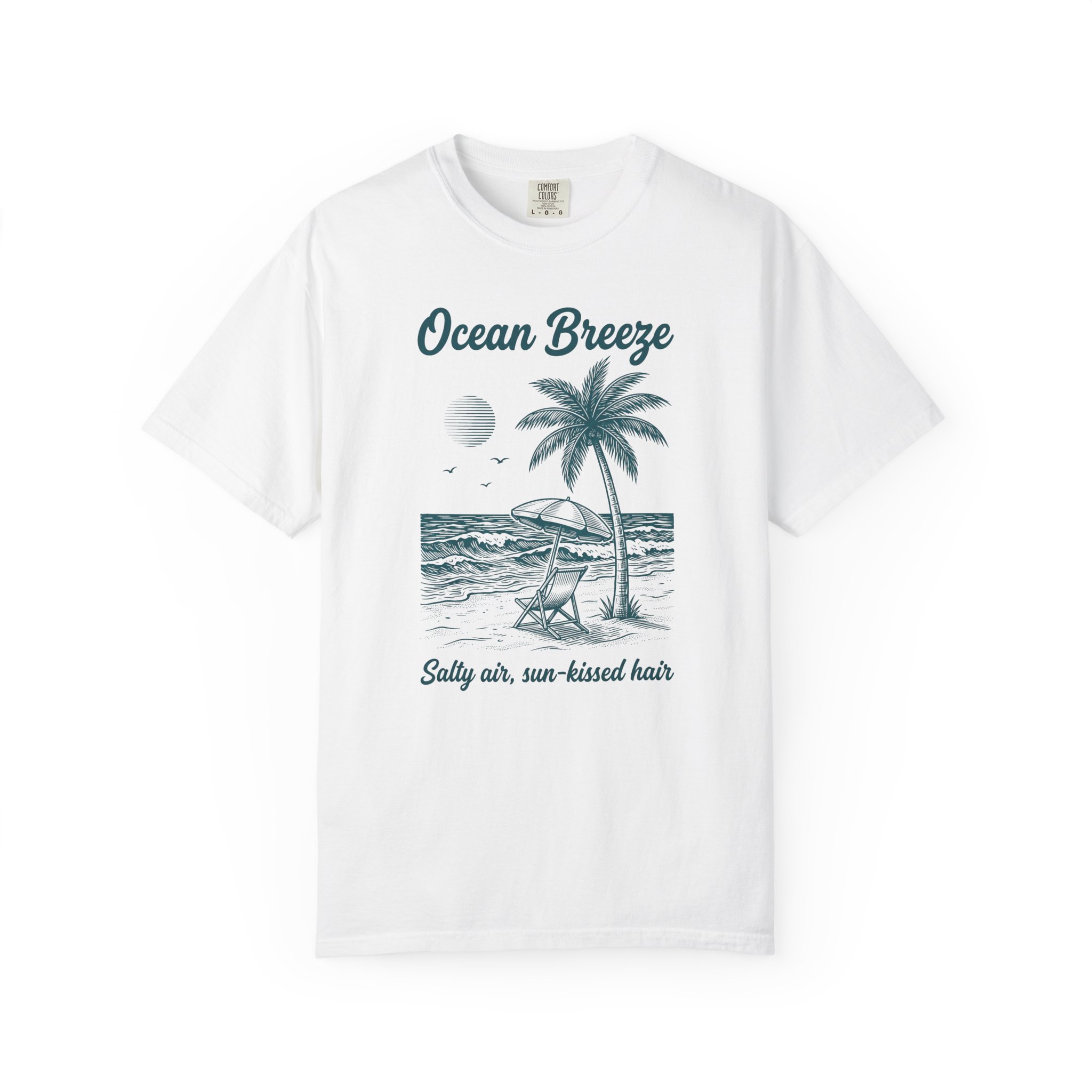 Ocean Breeze T-Shirt — Beach Palm Tree Graphic Tee ('Salty air, sun-kissed hair')