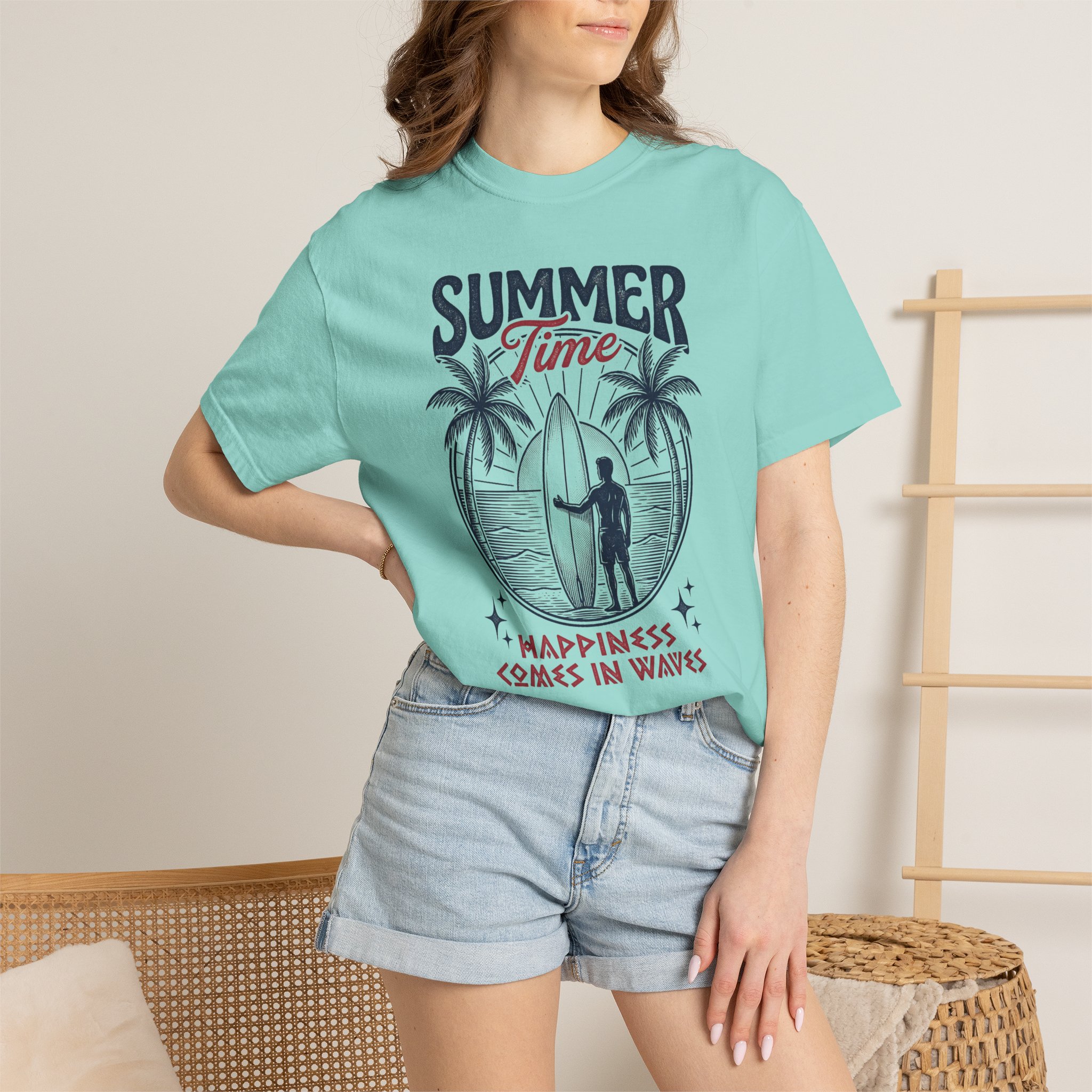 Summer Time Surf T-Shirt — "Happiness Comes in Waves" Vintage Beach Tee - Image 4
