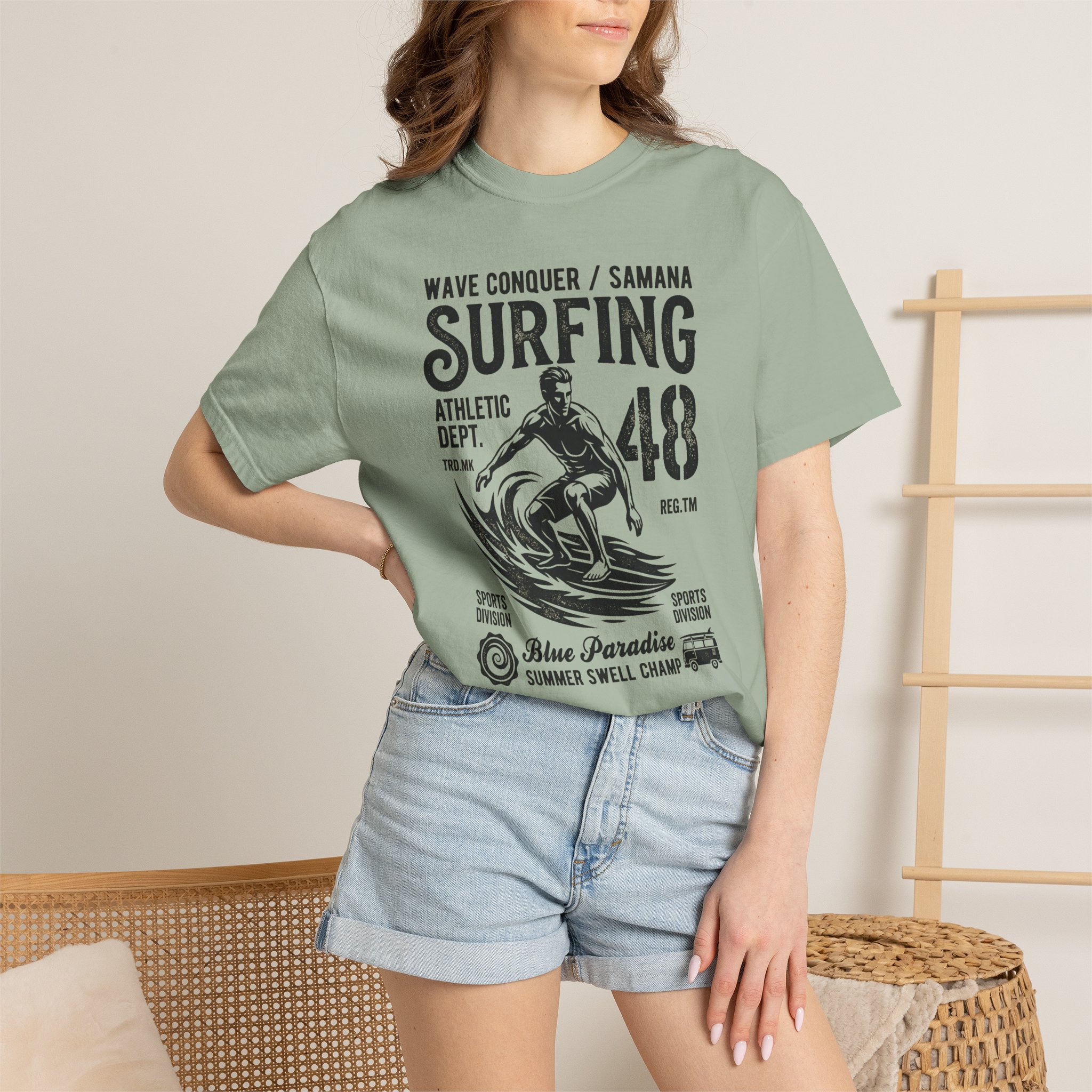 Surfing 48, wave conquer, Graphic T-Shirt — Vintage Wave Rider Tee - Image 4