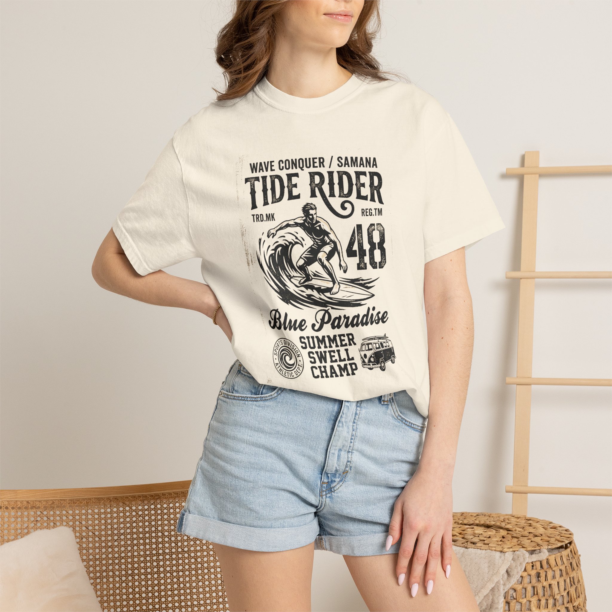 Tide Rider Surf Tee — "Blue Paradise" Vintage Wave Graphic - Image 4