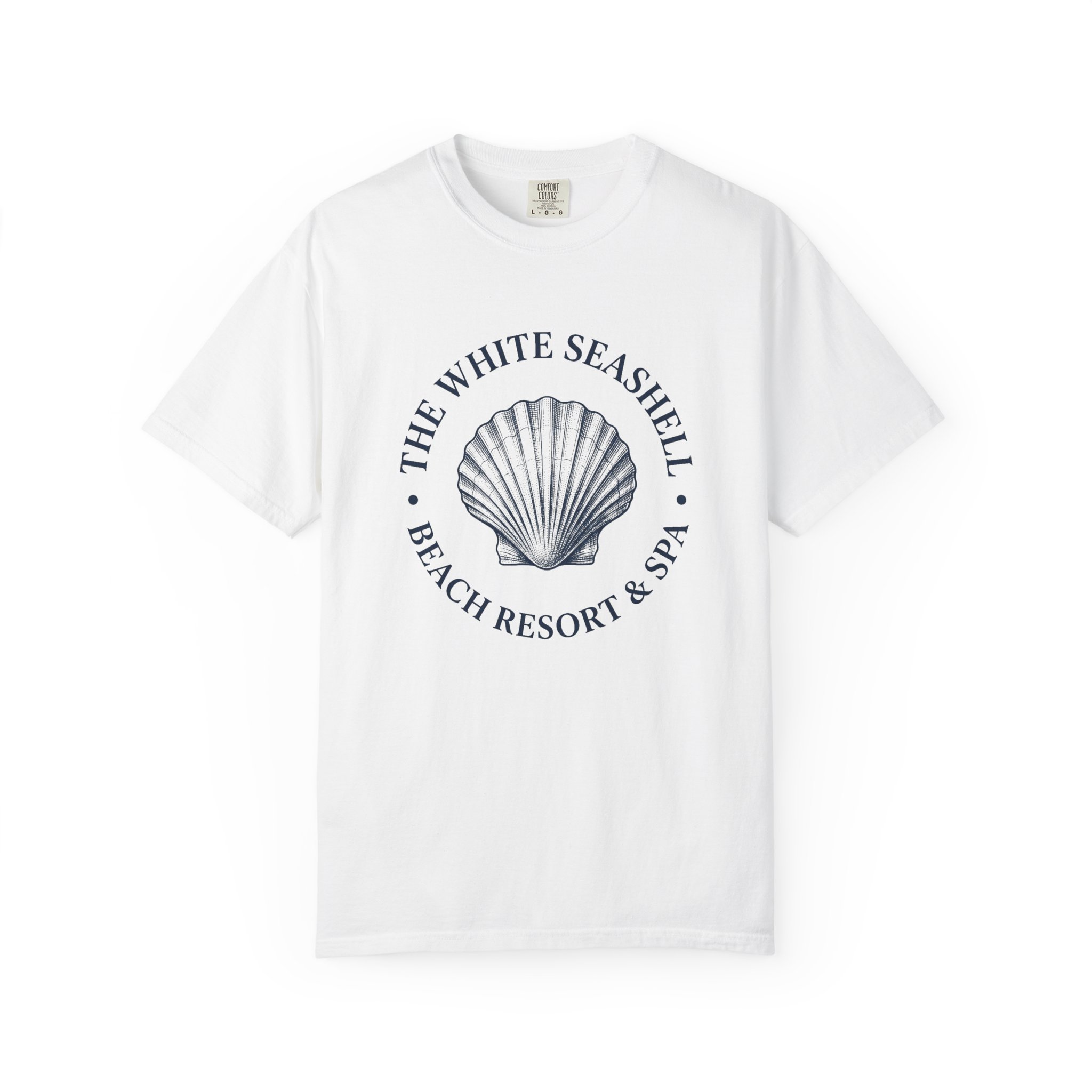 Seashell Beach Resort T-Shirt — “The White Seashell” Vintage Coastal Tee