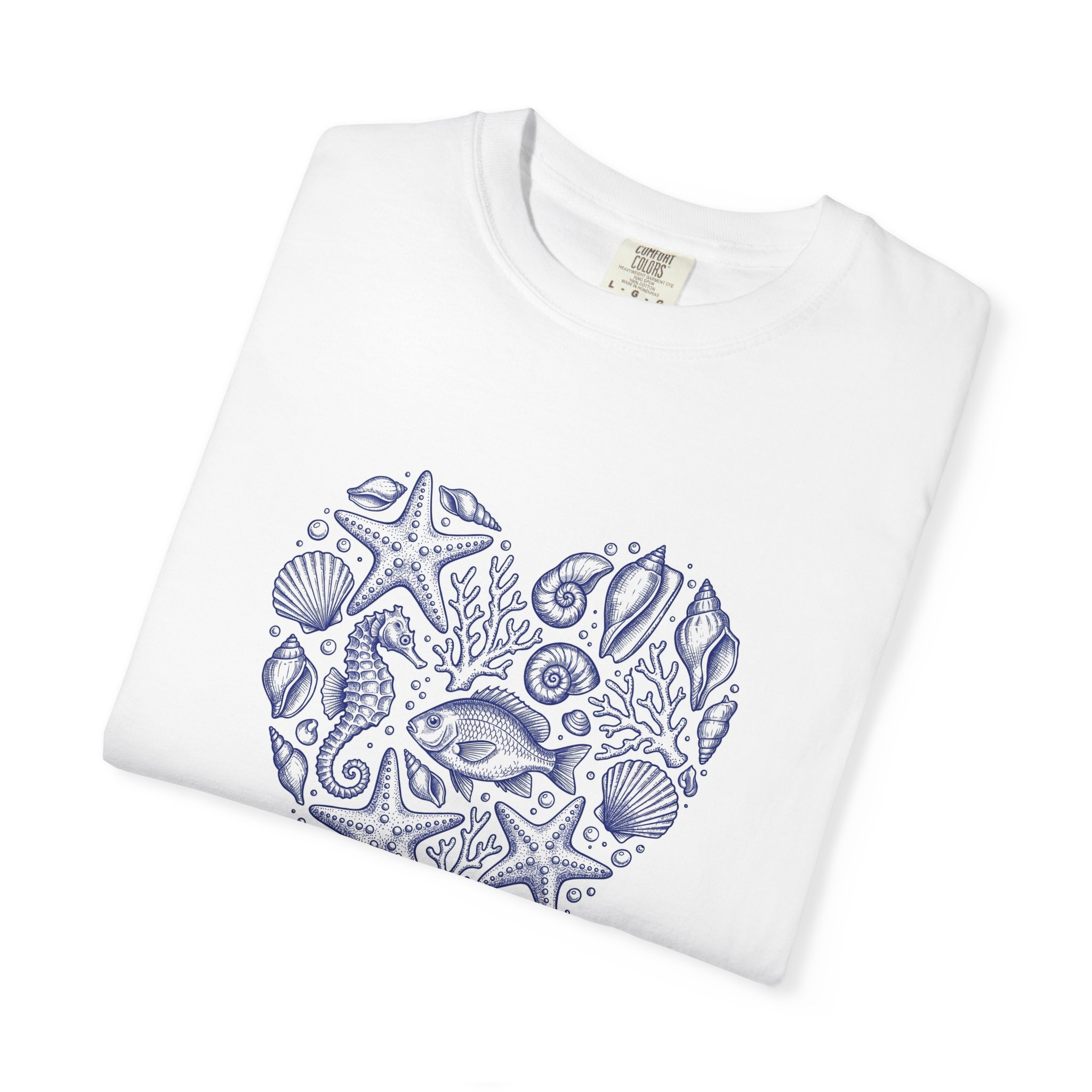 Seashell Heart T-Shirt — Nautical Beach Shells Graphic Tee - Image 3