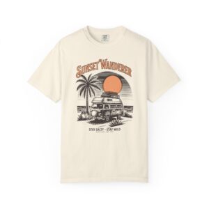 Sunset Wanderer Van T-Shirt — "Stay Salty • Stay Wild" Beach Tee