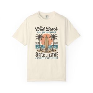 Wild Beach Surfer Lifestyle T-Shirt — Vintage Surfboard & Palm Beach Tee