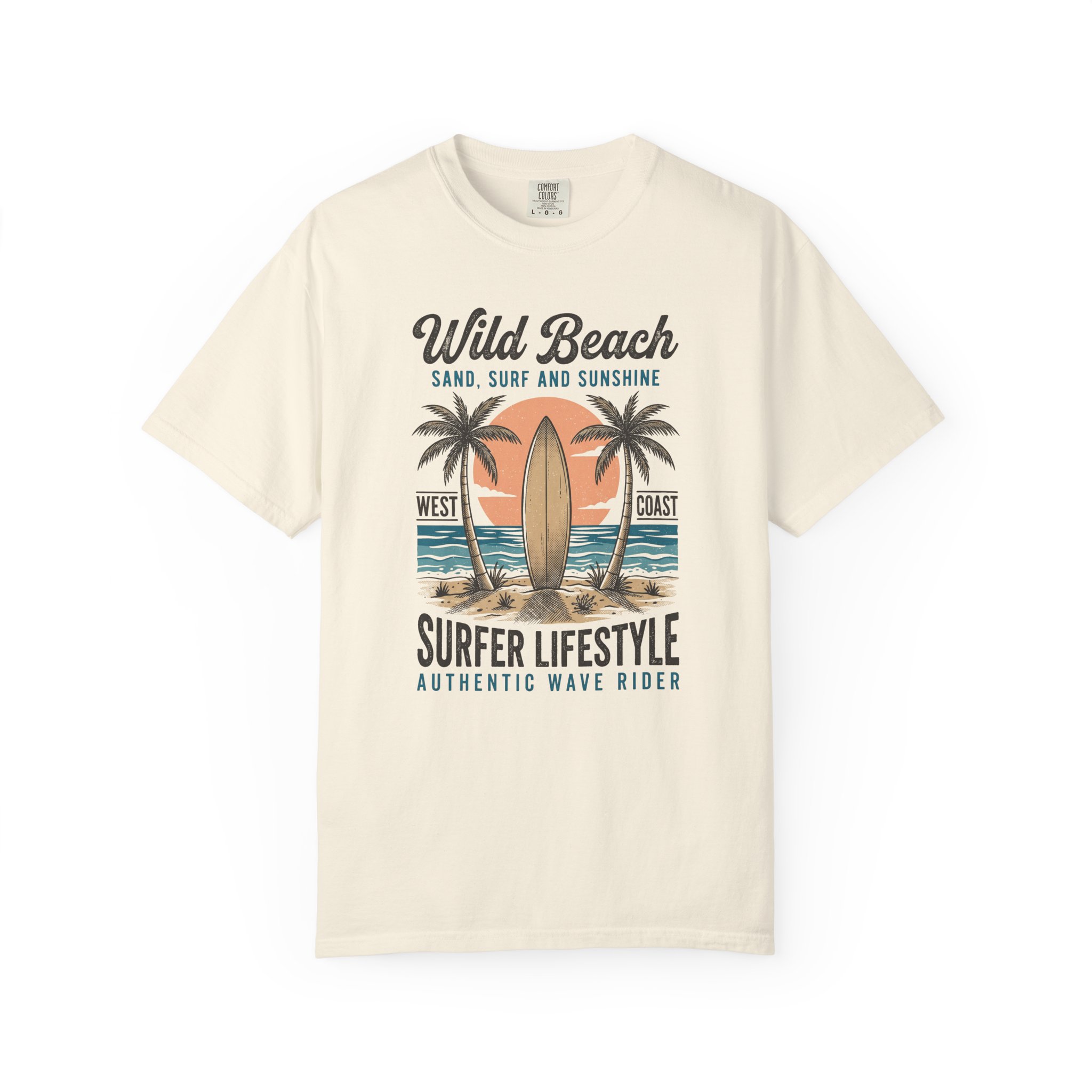 Wild Beach Surfer Lifestyle T-Shirt — Vintage Surfboard & Palm Beach Tee
