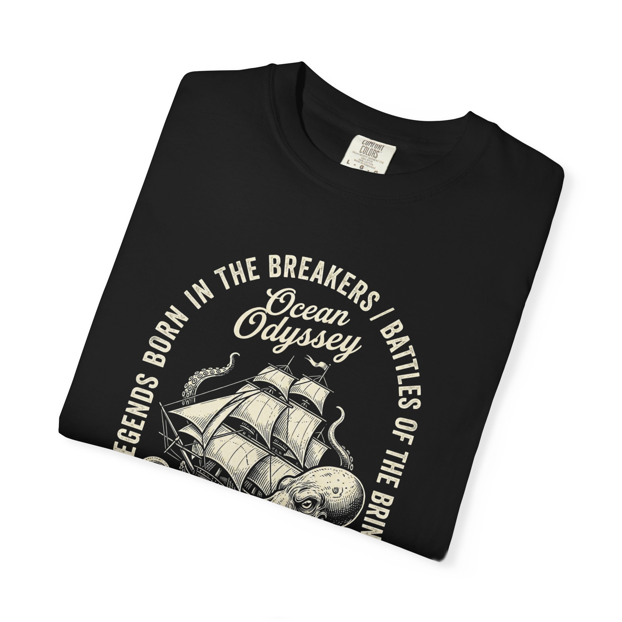 Ocean Odissey, Nautical Ship & Octopus Graphic T-Shirt - Image 3