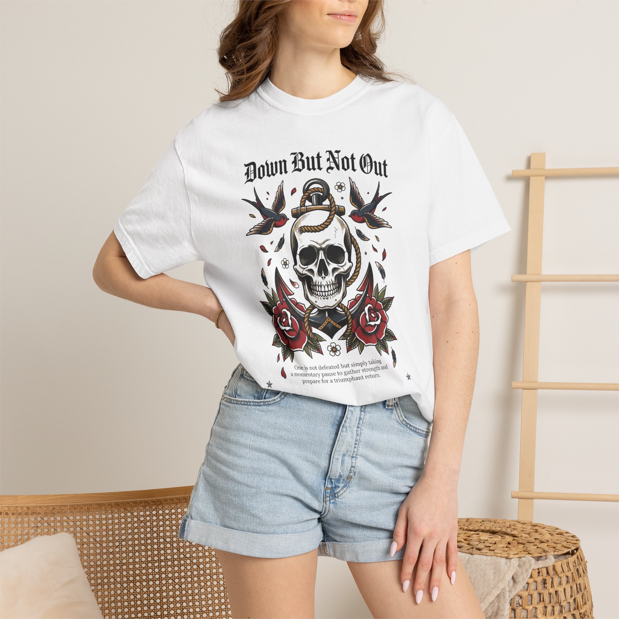 Down But Not Out Skull & Roses T-Shirt - Image 4