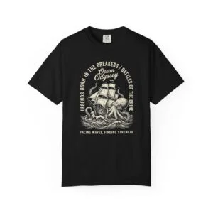 Ocean Odissey, Nautical Ship & Octopus Graphic T-Shirt