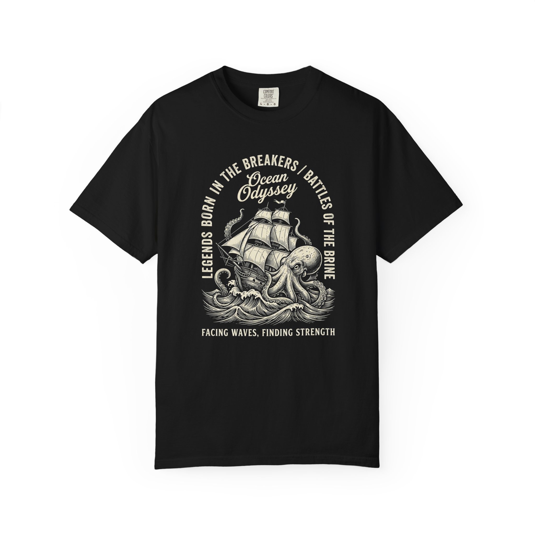 Ocean Odissey, Nautical Ship & Octopus Graphic T-Shirt