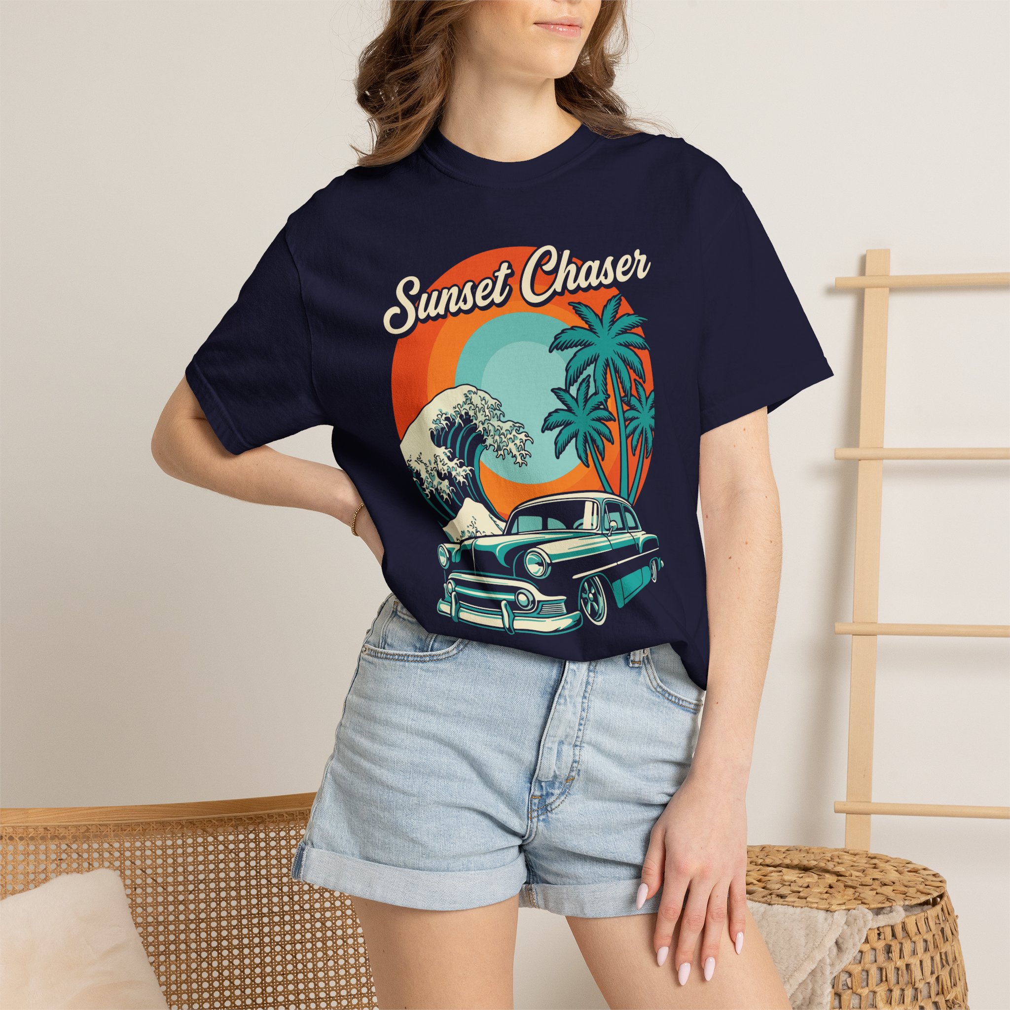 Sunset Chaser Retro Car T-Shirt - Image 4