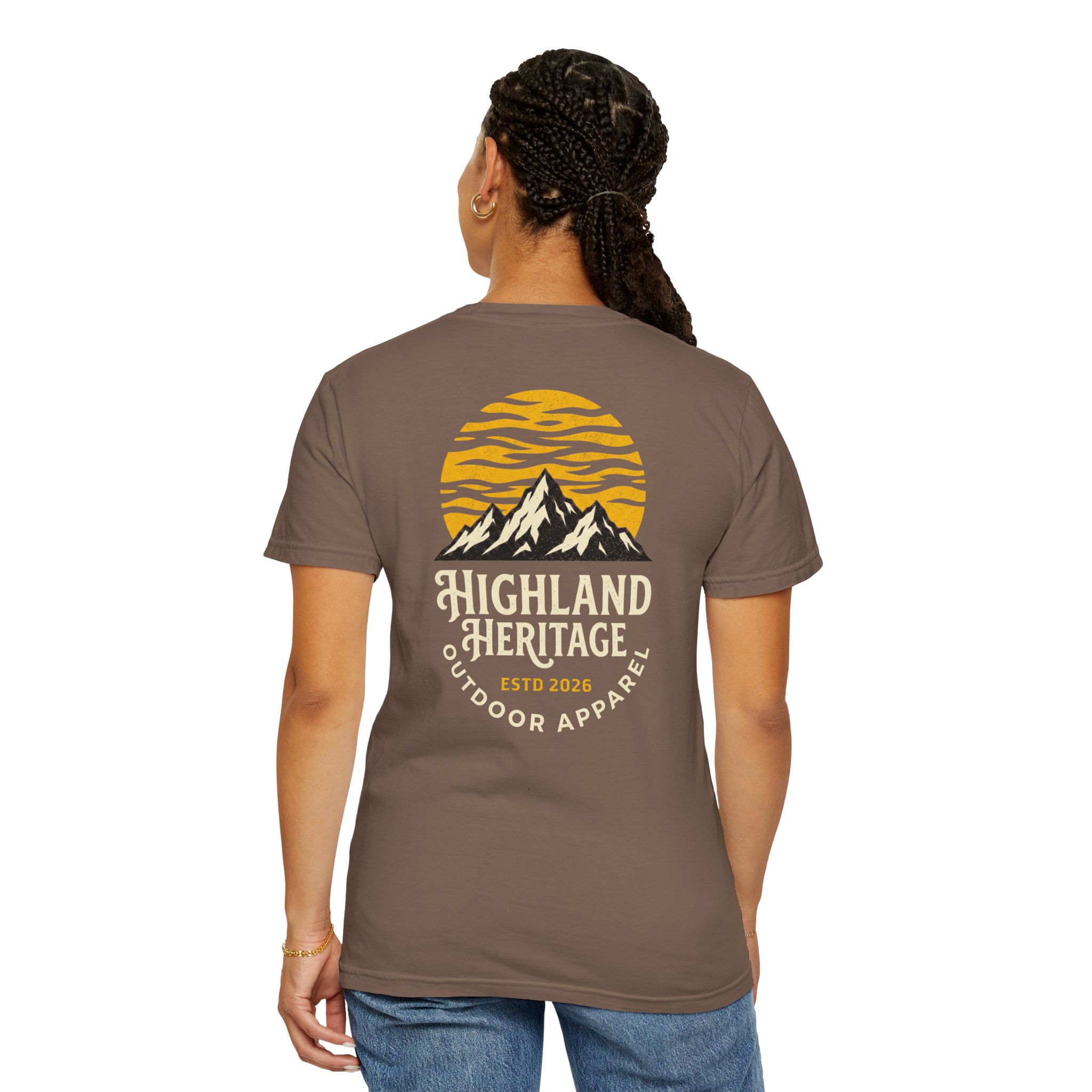 Highland Heritage Outdoor T-Shirt — Mountain Sunset Graphic - Image 5