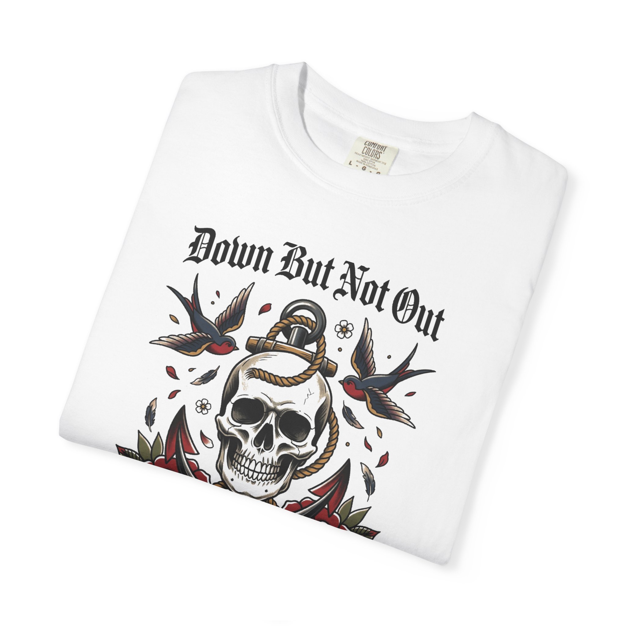 Down But Not Out Skull & Roses T-Shirt - Image 3