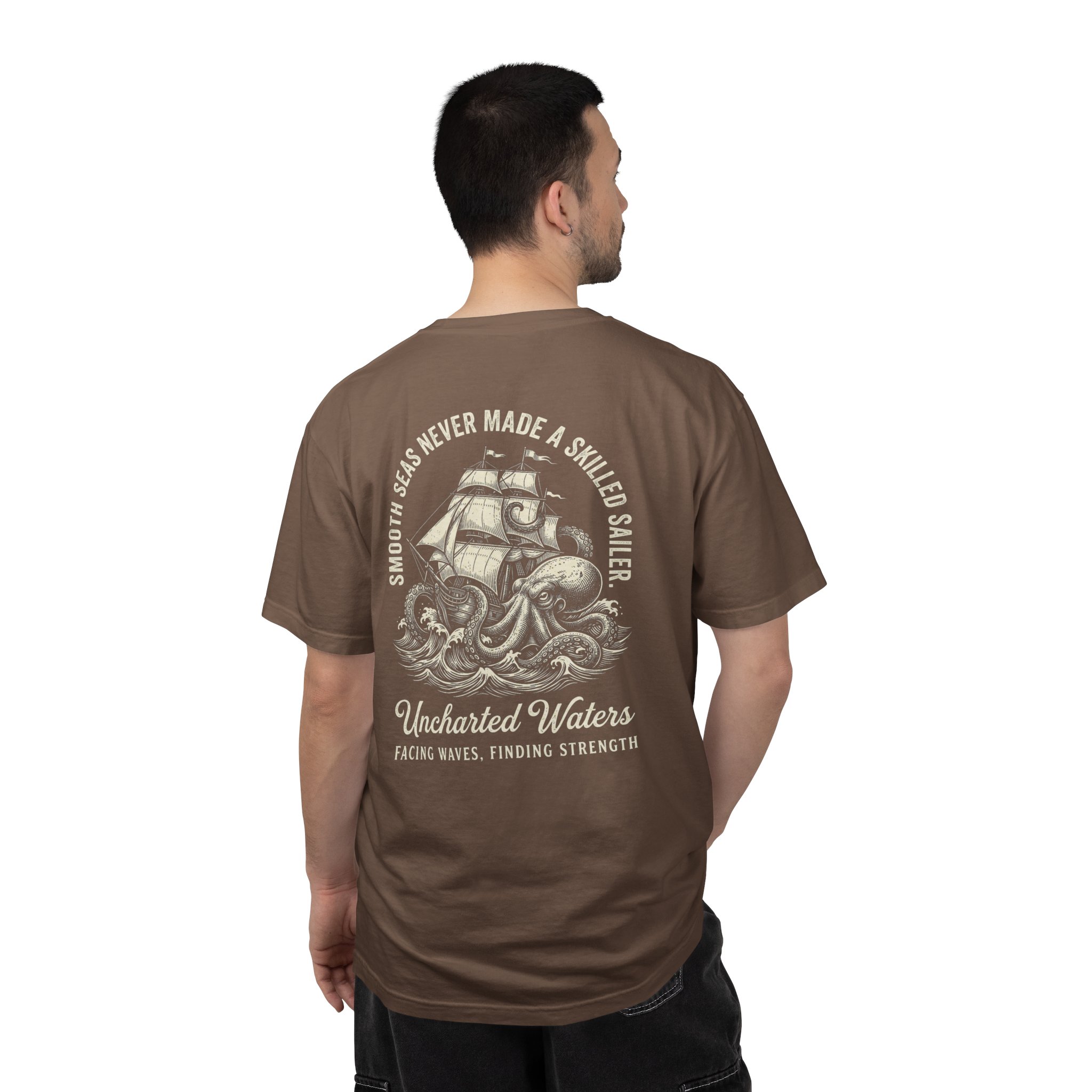 Uncharted Waters Tee — Vintage Ship Graphic “Smooth Seas Never Made a Skilled Sailor” - Image 5