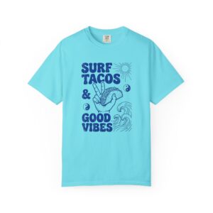 Surf, Tacos & Good Vibes T-Shirt — Beachy Retro Graphic Tee