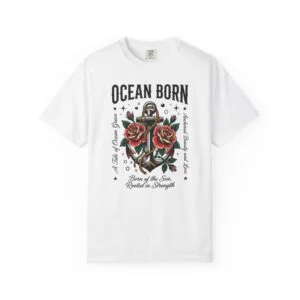 Ocean Born Anchor T-Shirt — Nautical Anchor & Roses Graphic Tee