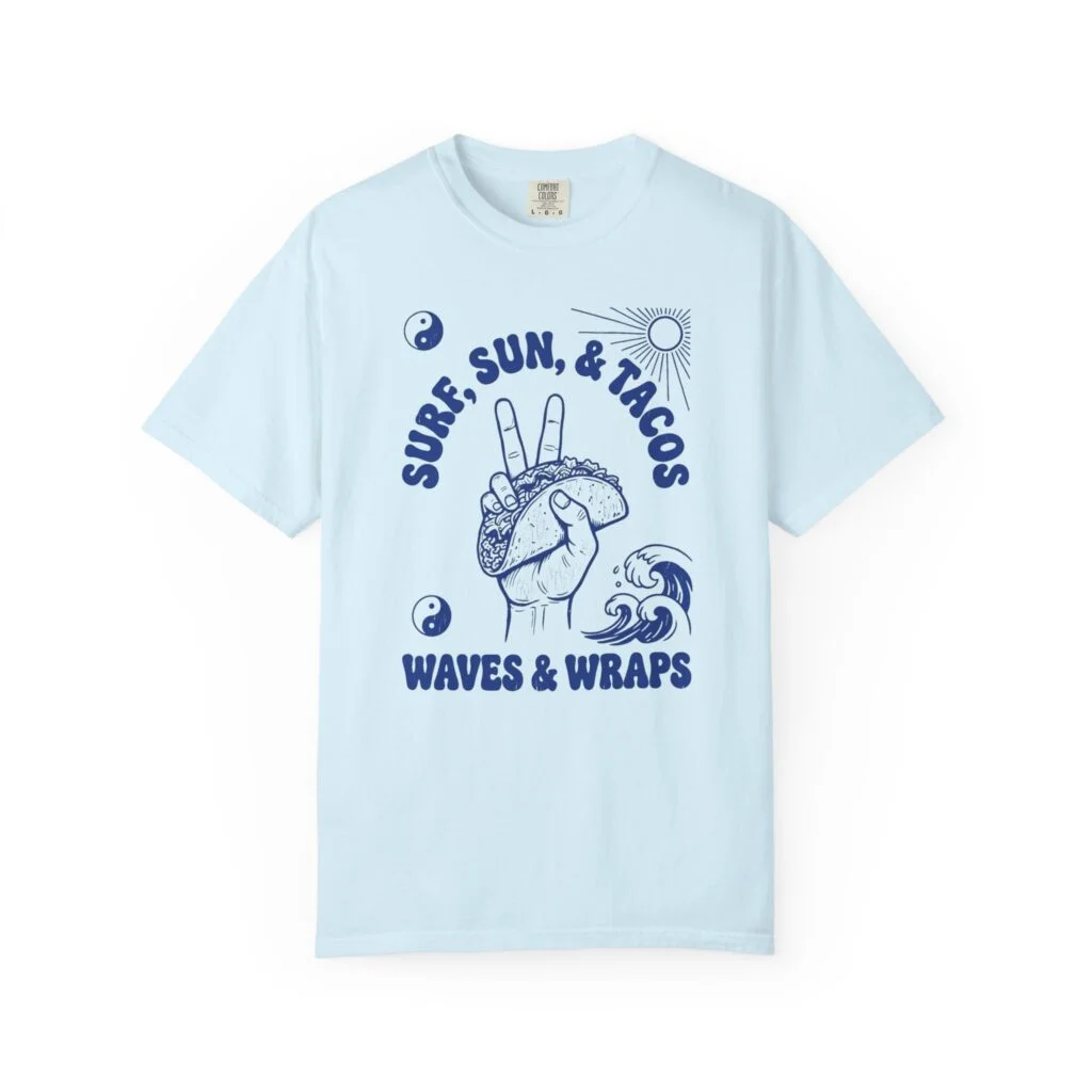 Surf, Sun & Tacos T-Shirt — Waves & Wraps Graphic Tee
