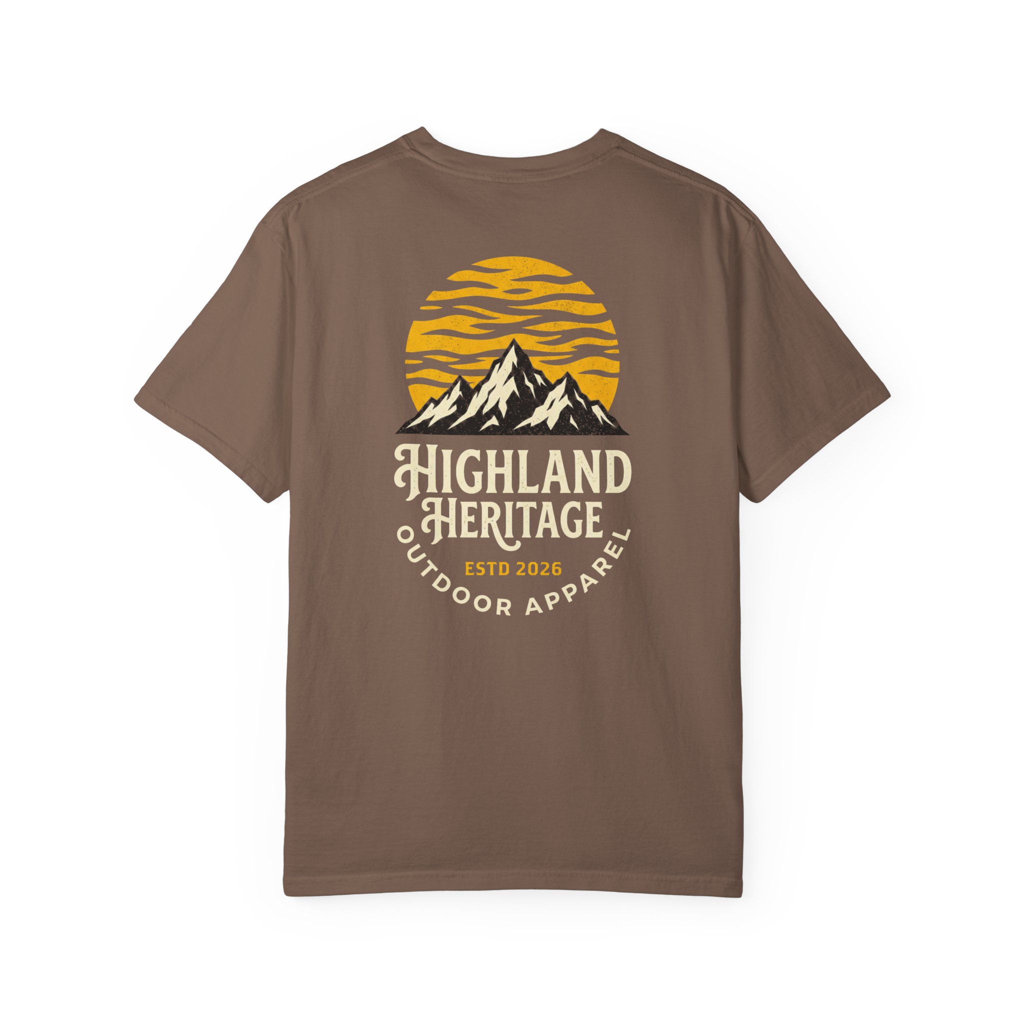 Highland Heritage Outdoor T-Shirt — Mountain Sunset Graphic - Image 2