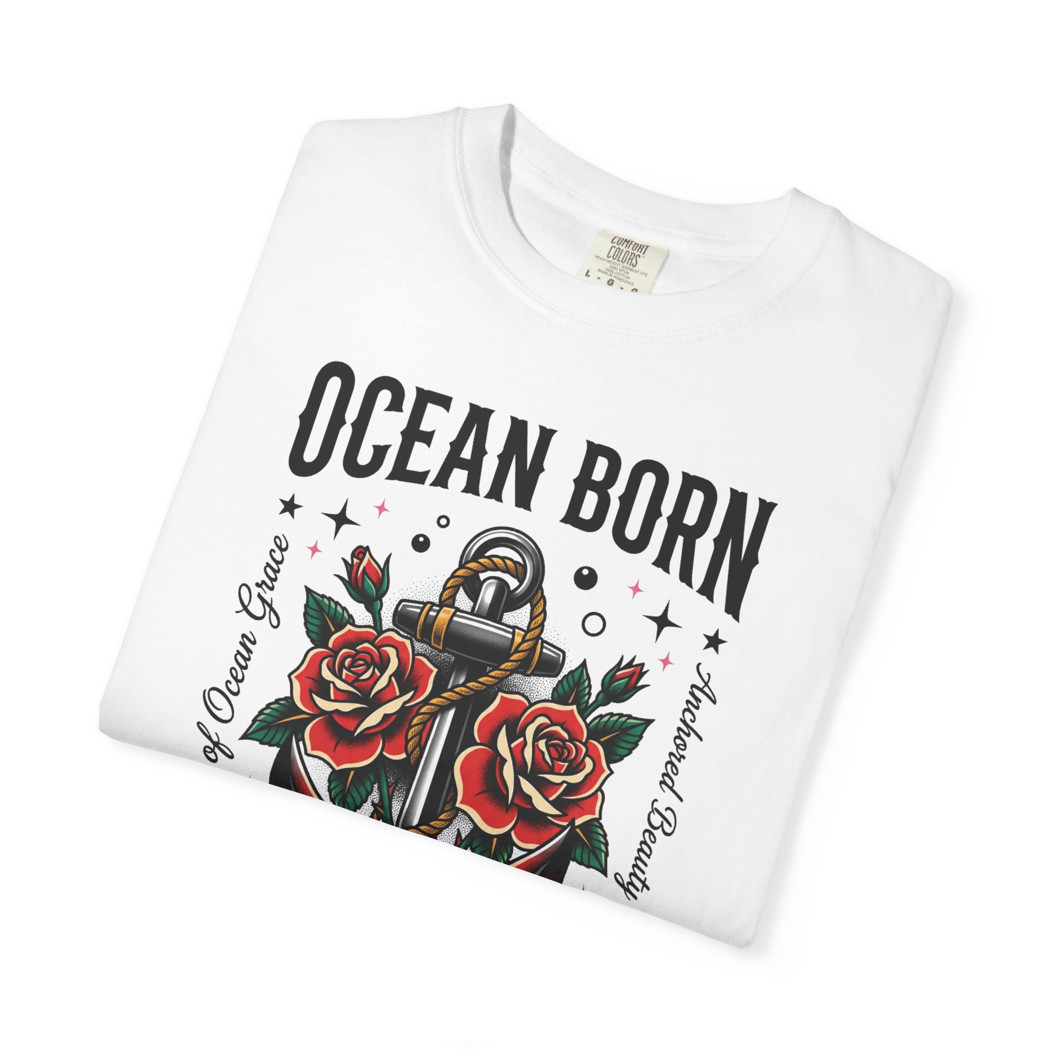 Ocean Born Anchor T-Shirt — Nautical Anchor & Roses Graphic Tee - Image 3