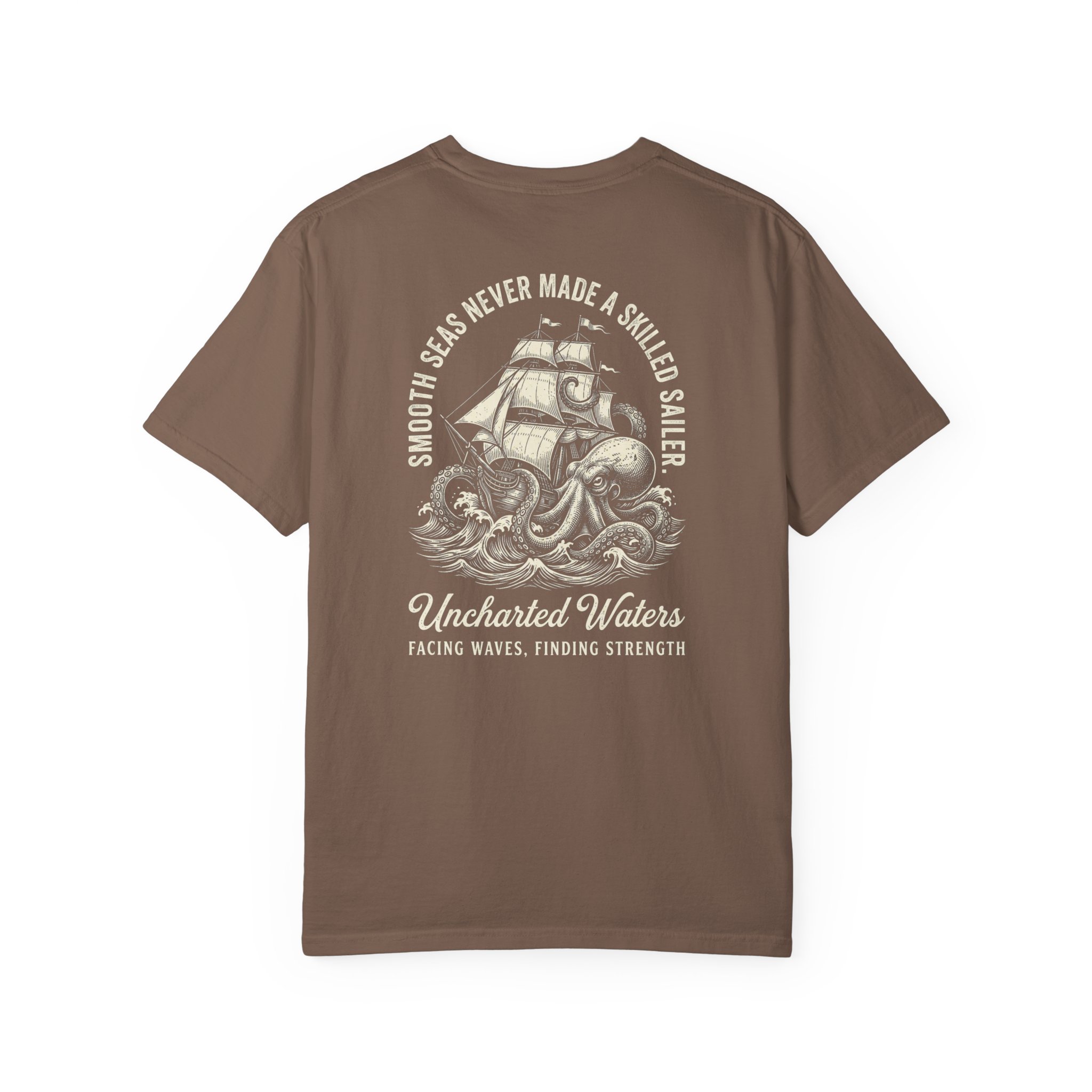 Uncharted Waters Tee — Vintage Ship Graphic “Smooth Seas Never Made a Skilled Sailor” - Image 2