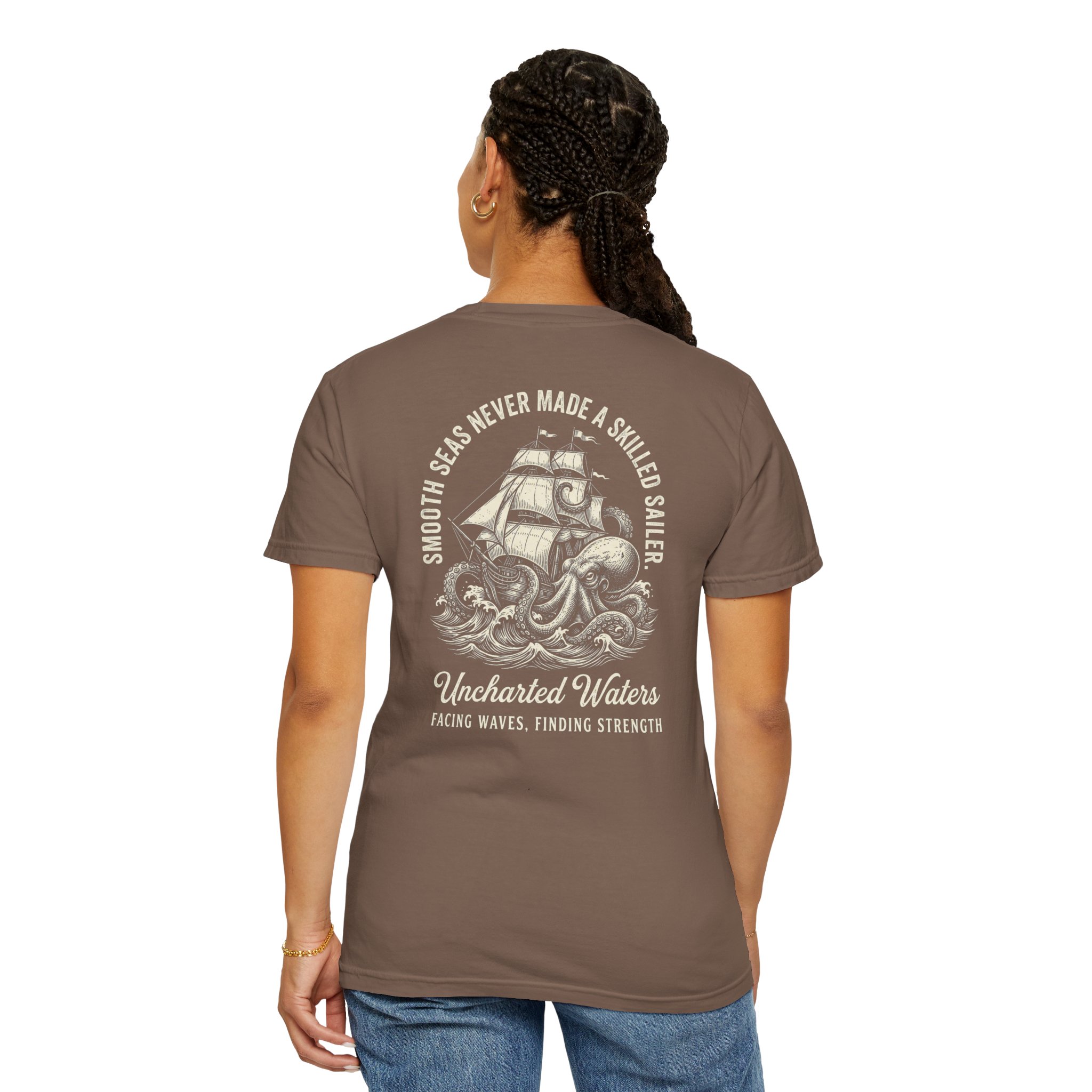 Uncharted Waters Tee — Vintage Ship Graphic “Smooth Seas Never Made a Skilled Sailor” - Image 6