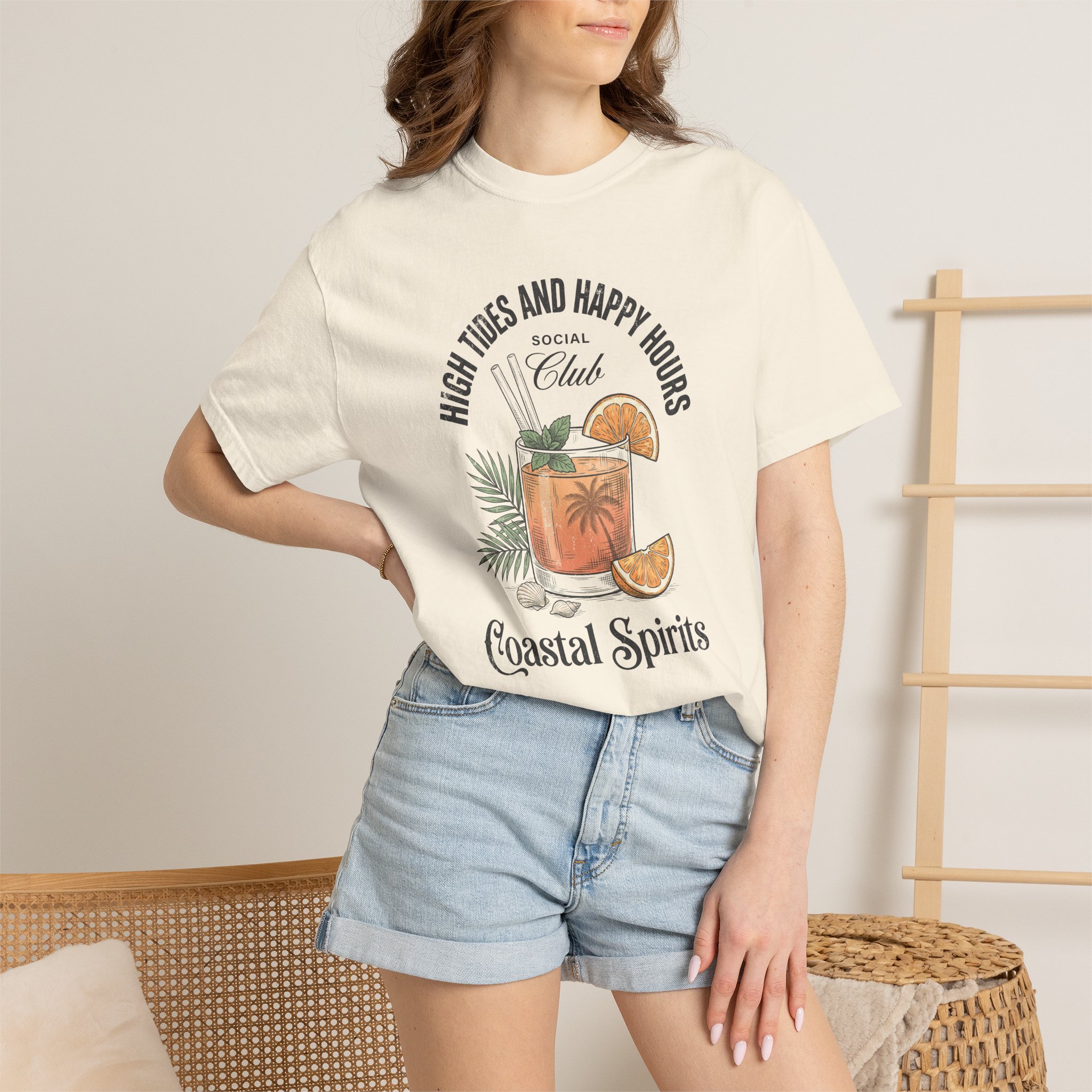 Coastal Spirits T-Shirt — "High Tides and Happy Hours" Tropical Cocktail Tee - Image 4