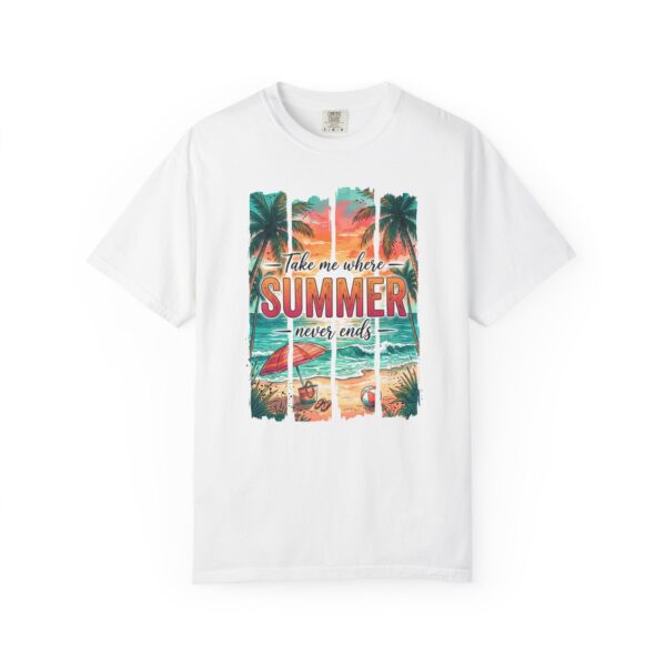 Summer Vibes Tee — "Take Me Where Summer Never Ends" Beach Graphic T-Shirt