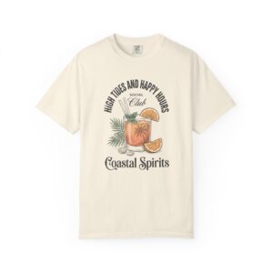 Coastal Spirits T-Shirt — "High Tides and Happy Hours" Tropical Cocktail Tee