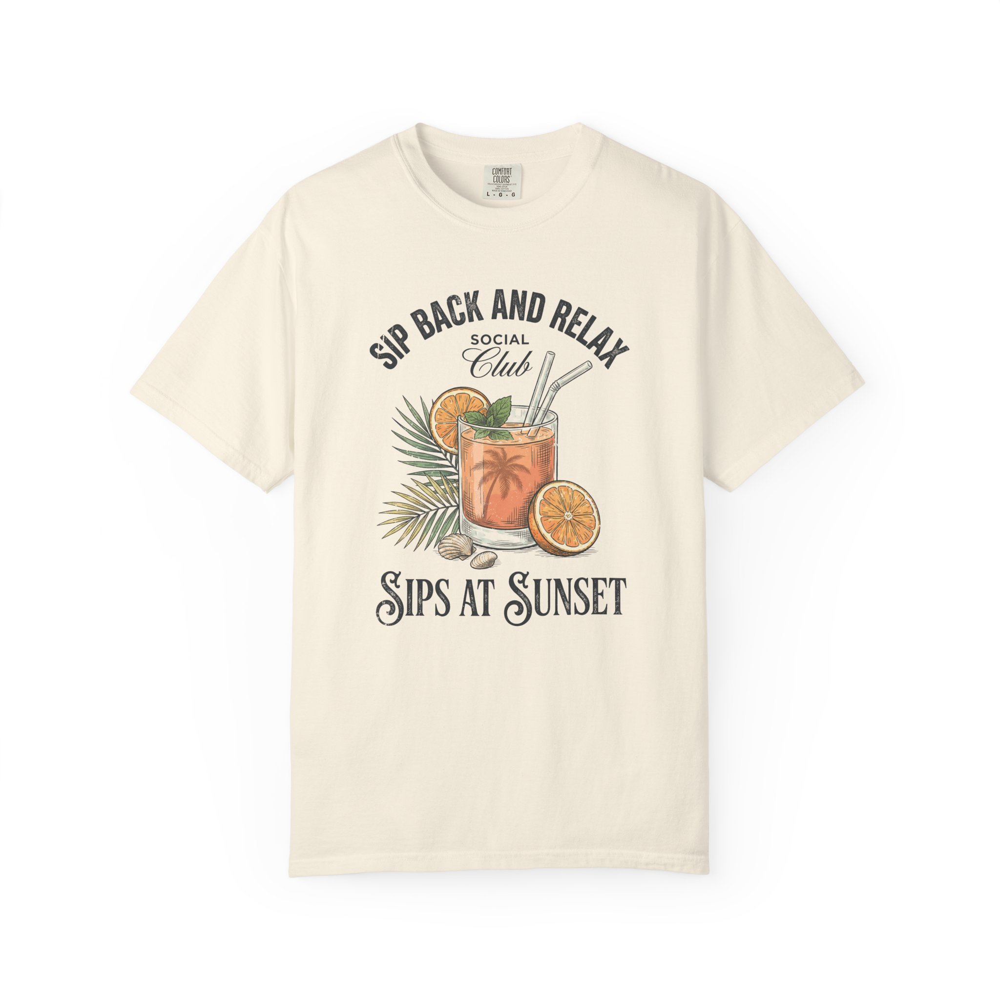 Sips at Sunset Tee — "Sit Back and Relax" Tropical Cocktail Shirt