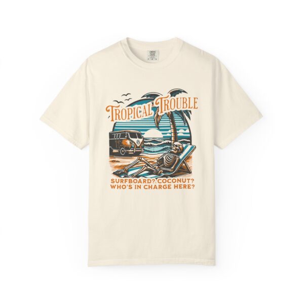 Tropical Trouble Surf Tee — Retro Beach Van & Coconut Surfboard Shirt
