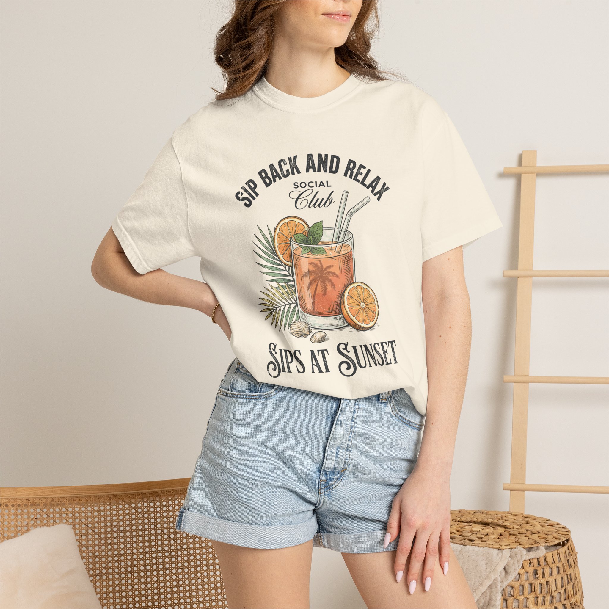 Sips at Sunset Tee — "Sit Back and Relax" Tropical Cocktail Shirt - Image 4