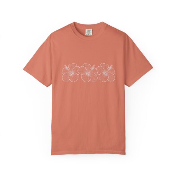 Blue Floral Line Art Tee — White Hibiscus Sketch Graphic T-Shirt
