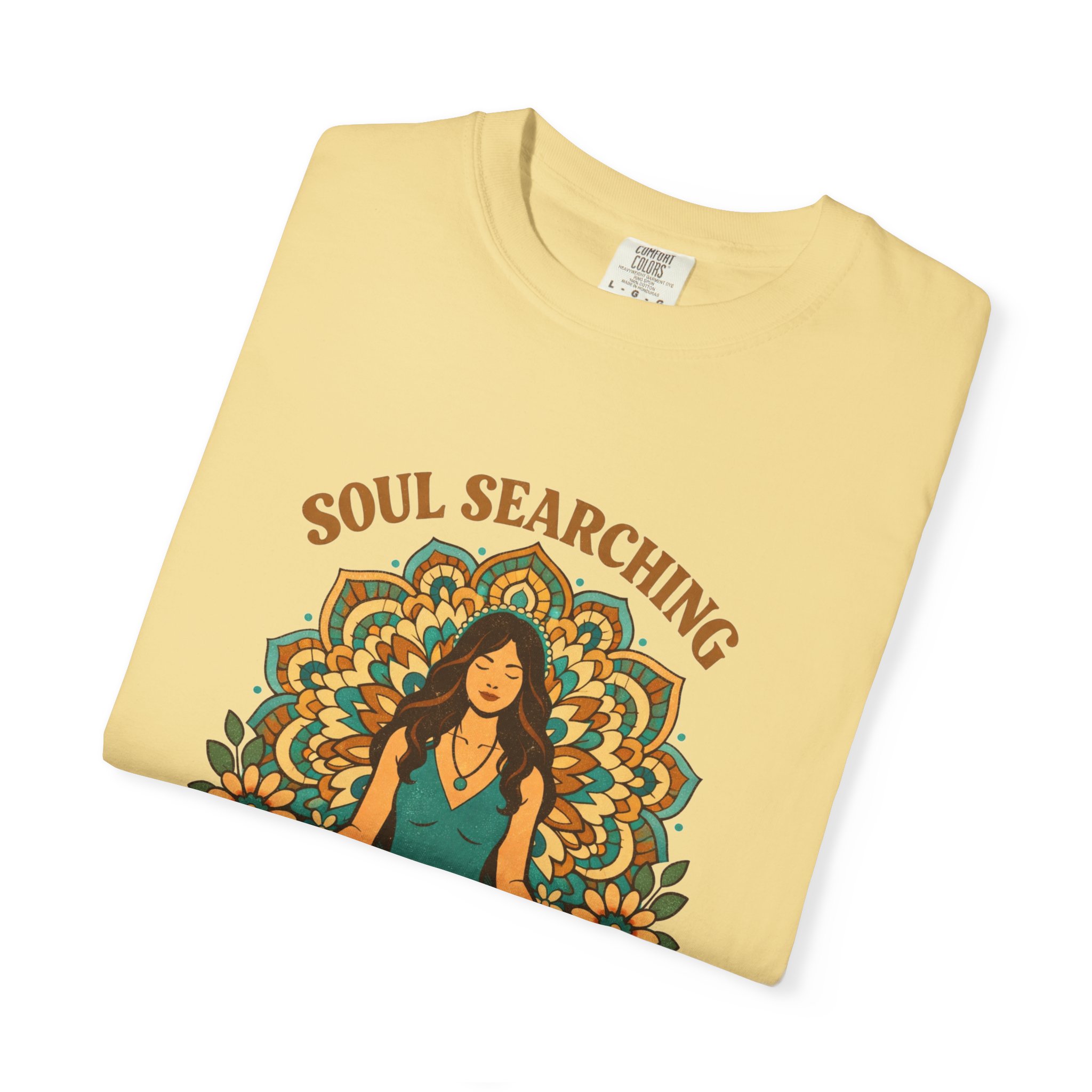 Soul Searching Chill Out T-Shirt — Meditating Woman Retro Boho Tee - Image 3