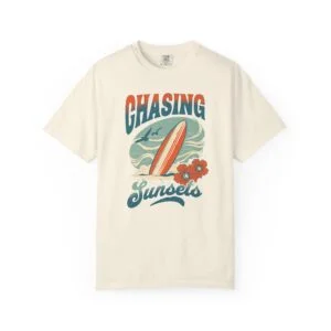 Chasing Sunsets Surf Tee — Vintage Beach Surfboard Graphic T-Shirt