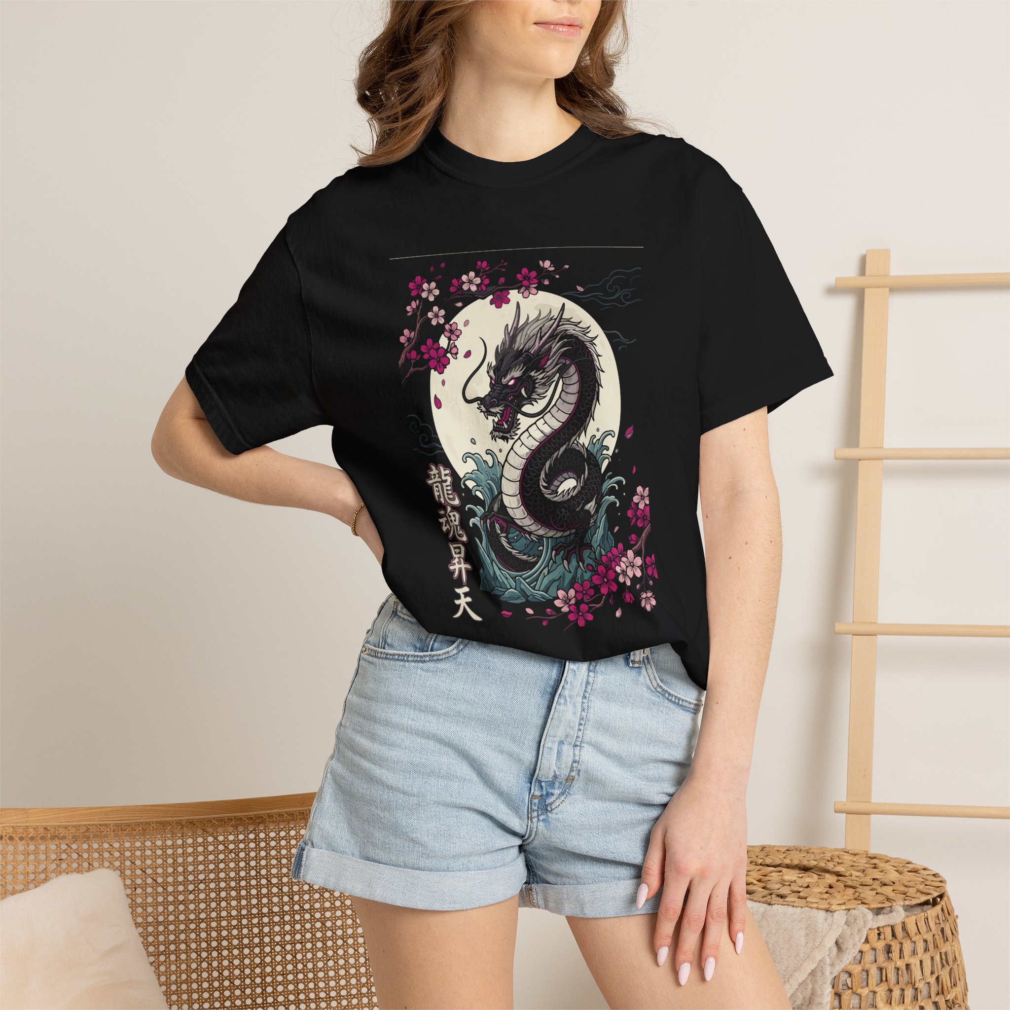 Dragon Moon T-Shirt — Japanese Sakura Dragon Graphic Tee (龍震昇天) - Image 4
