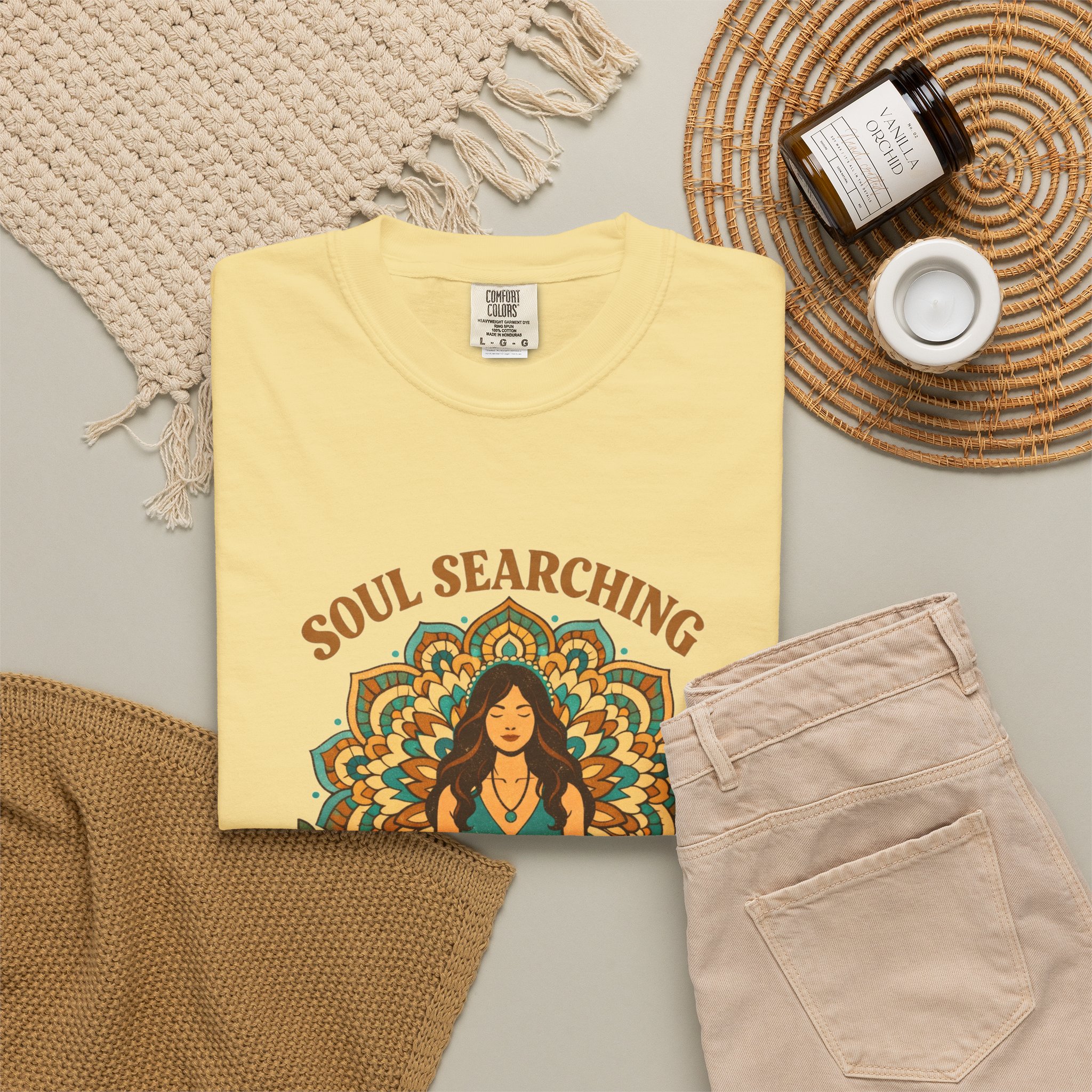 Soul Searching Chill Out T-Shirt — Meditating Woman Retro Boho Tee - Image 4