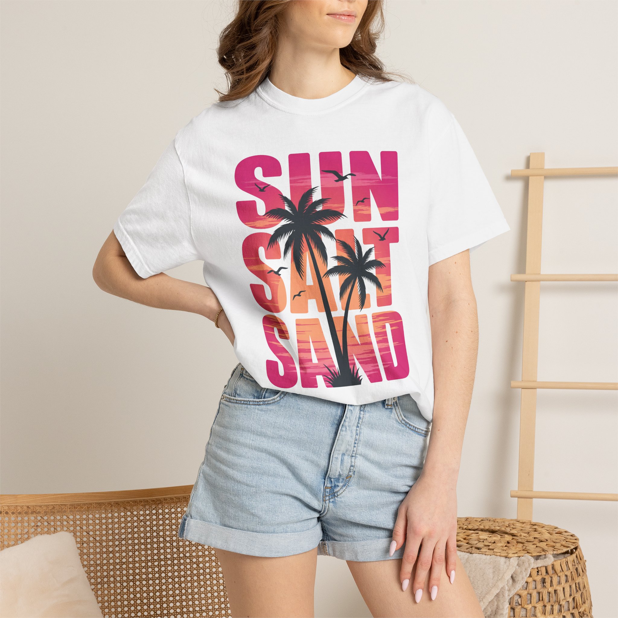 Sun, Salt & Sand Beach T-Shirt — Tropical Palm Sunset Tee - Image 4