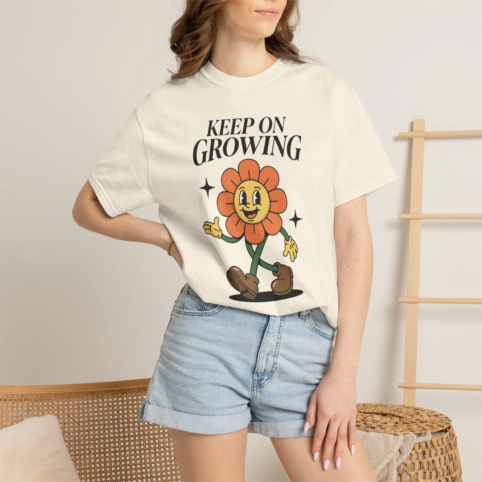 Keep On Growing Tee — Retro Smiling Flower Motivational T-Shirt - Image 4