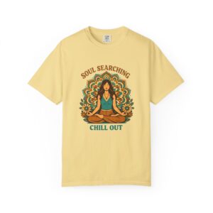 Soul Searching Chill Out T-Shirt — Meditating Woman Retro Boho Tee